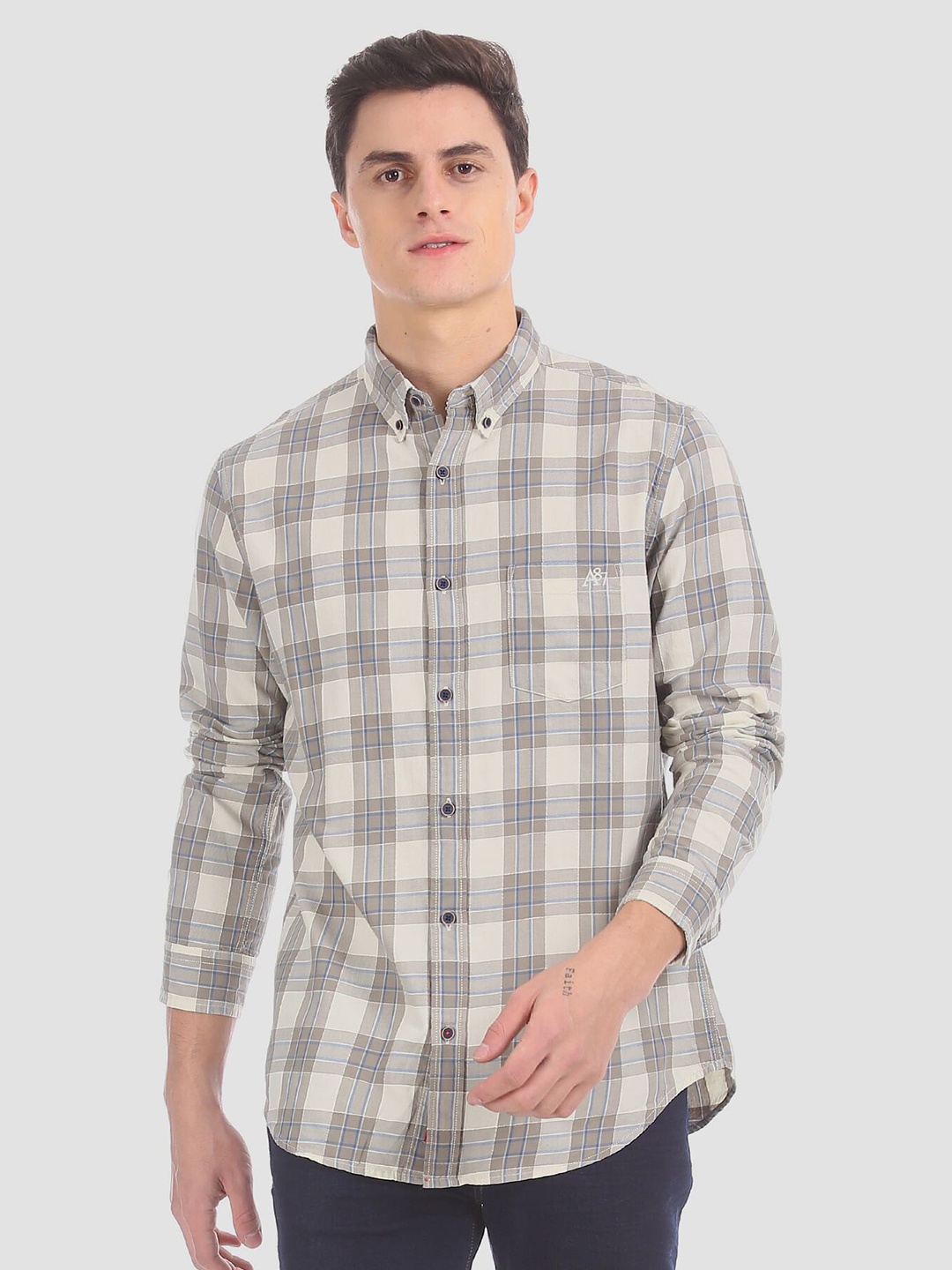 

Aeropostale Men Green Tartan Checks Regular Fit Casual Shirt
