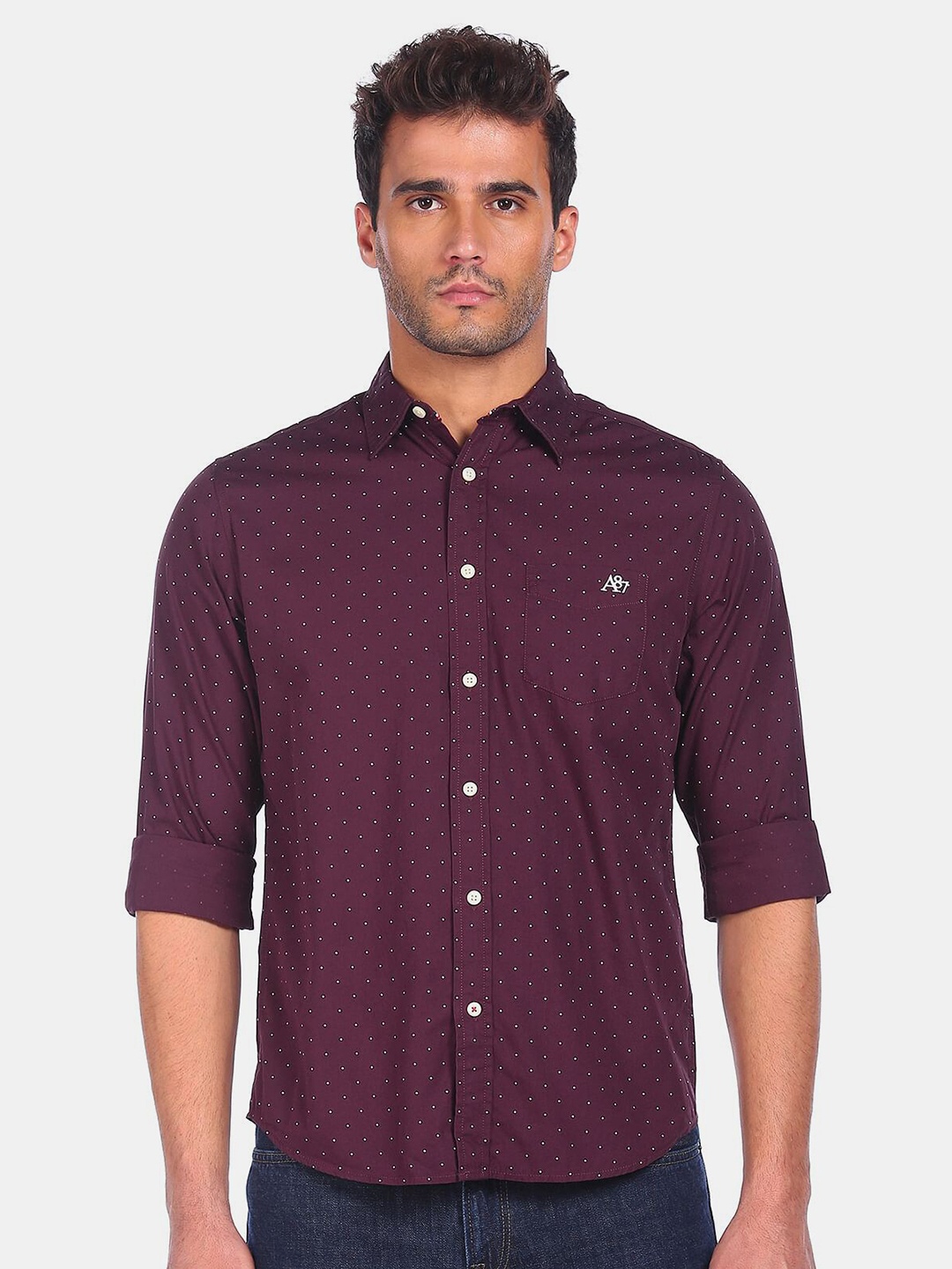 

Aeropostale Men Red Micro Ditsy Printed Regular Fit 100% Cotton Casual Shirt
