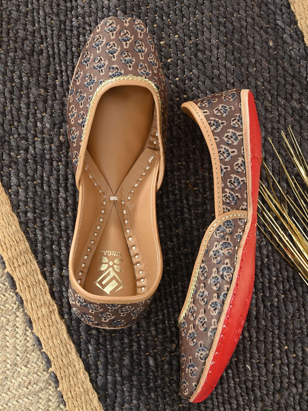 

Sringam Women Brown Embellished Ethnic Mojaris Flats