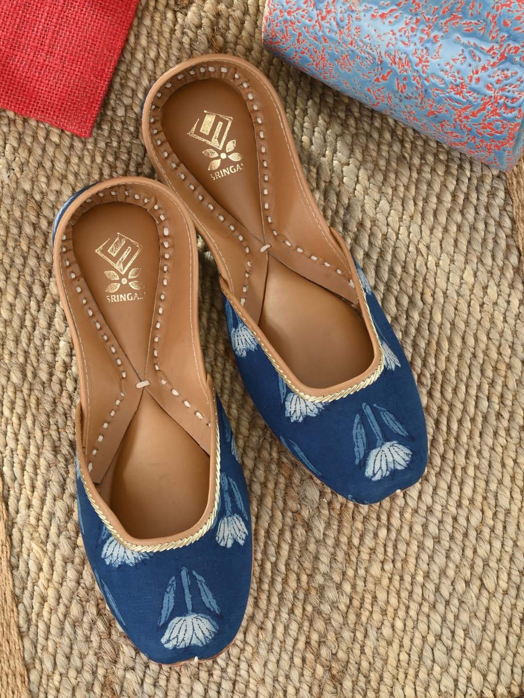 

Sringam Women Blue Leather Ethnic Mojaris Flats