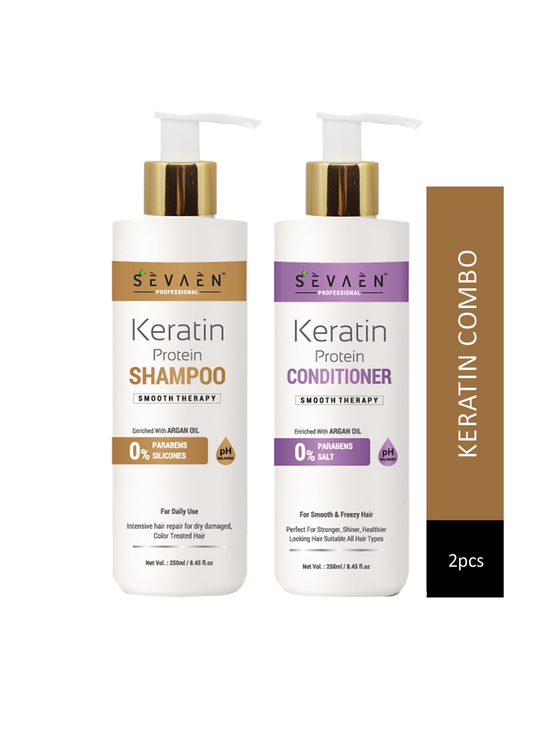 

SEVAEN Set of Keratin Smooth Daily Shampoo & Conditioner 250 ml each, White