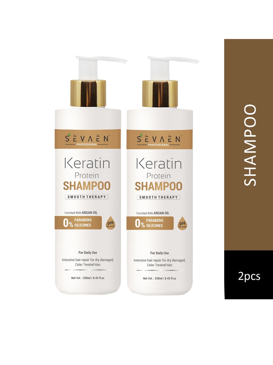 

SEVAEN Set of 2 Smooth Therapy Keratin Protein Shampoos with Argan Oil - 250ml each, White