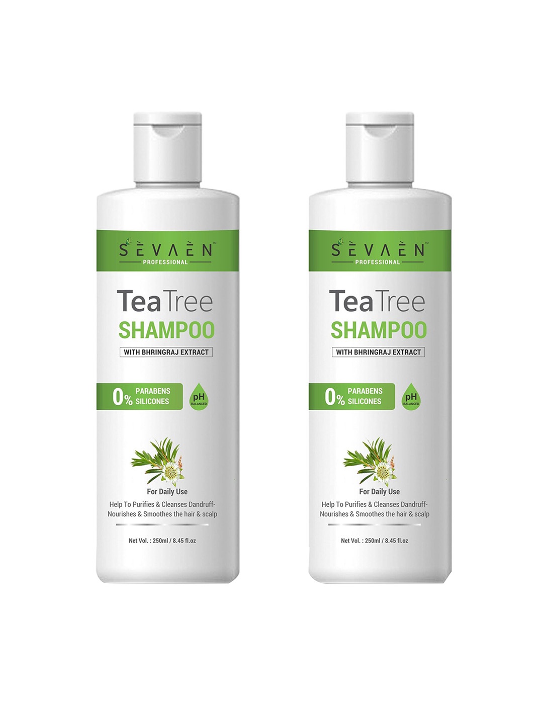 

SEVAEN Set of 2 Tea Tree Anti-Dandruff Shampoos with Bhringraj - 250ml each, White