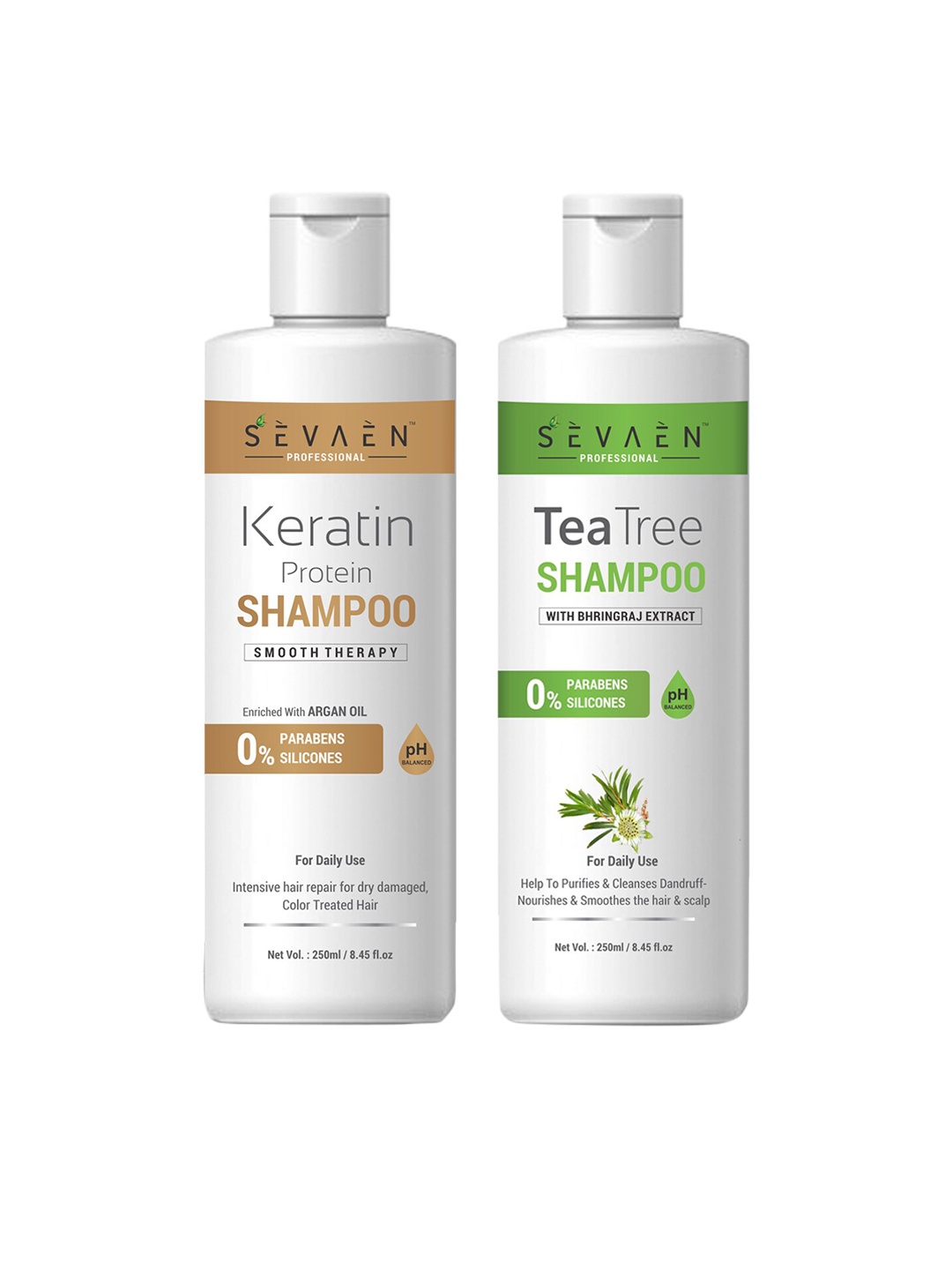 

SEVAEN Combo of Keratin Protein Shampoo & Tea Tree Shampoo - 250 ml Each, White