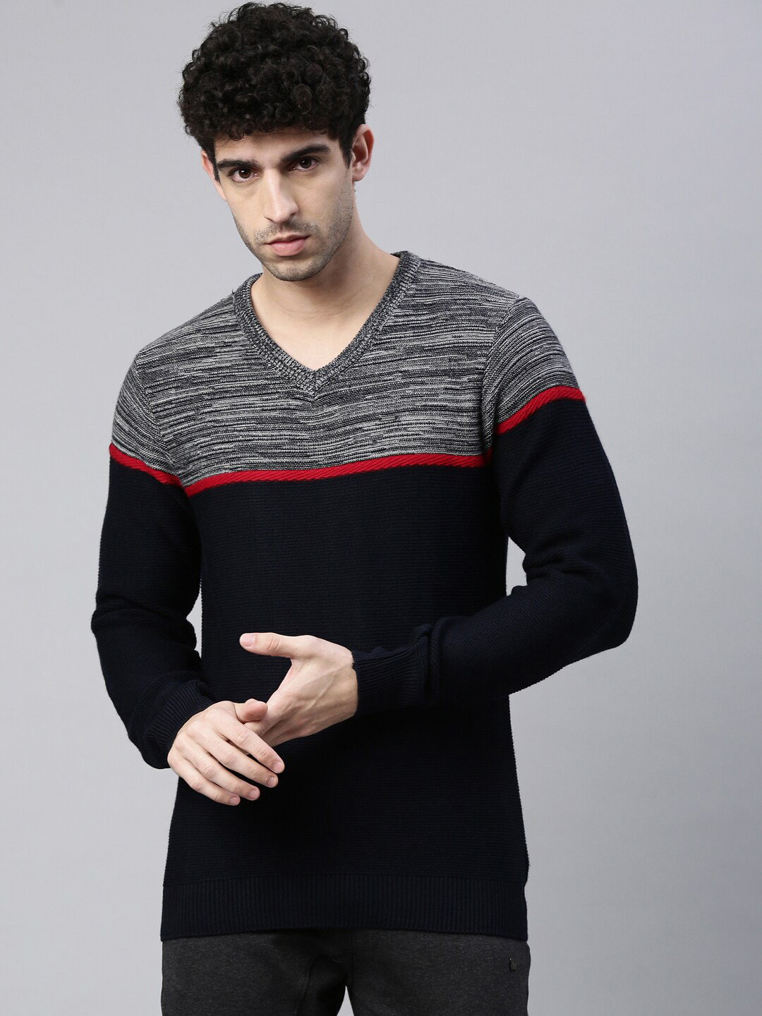 

Proline Active Men Navy Blue & Grey Colourblocked Pullover