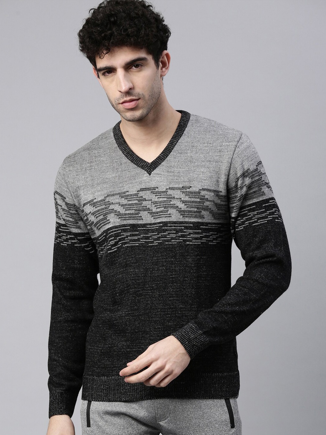 

Proline Active Men Grey & Black Geometric Self Design Acrylic Pullover