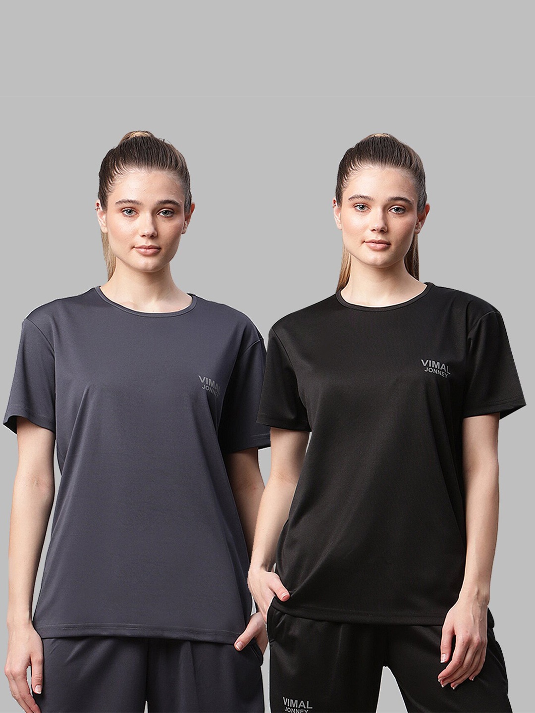 

MACK JONNEY JONNEY Women Pack Of 2 Black & Grey Solid T-shirt