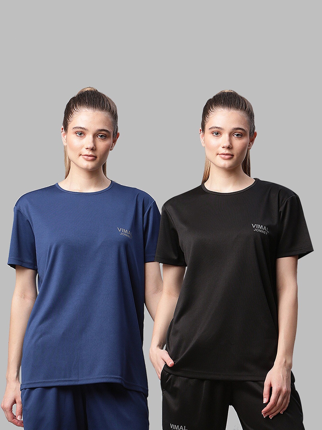 

VIMAL JONNEY Women Pack of 2 Black & Blue T-shirts