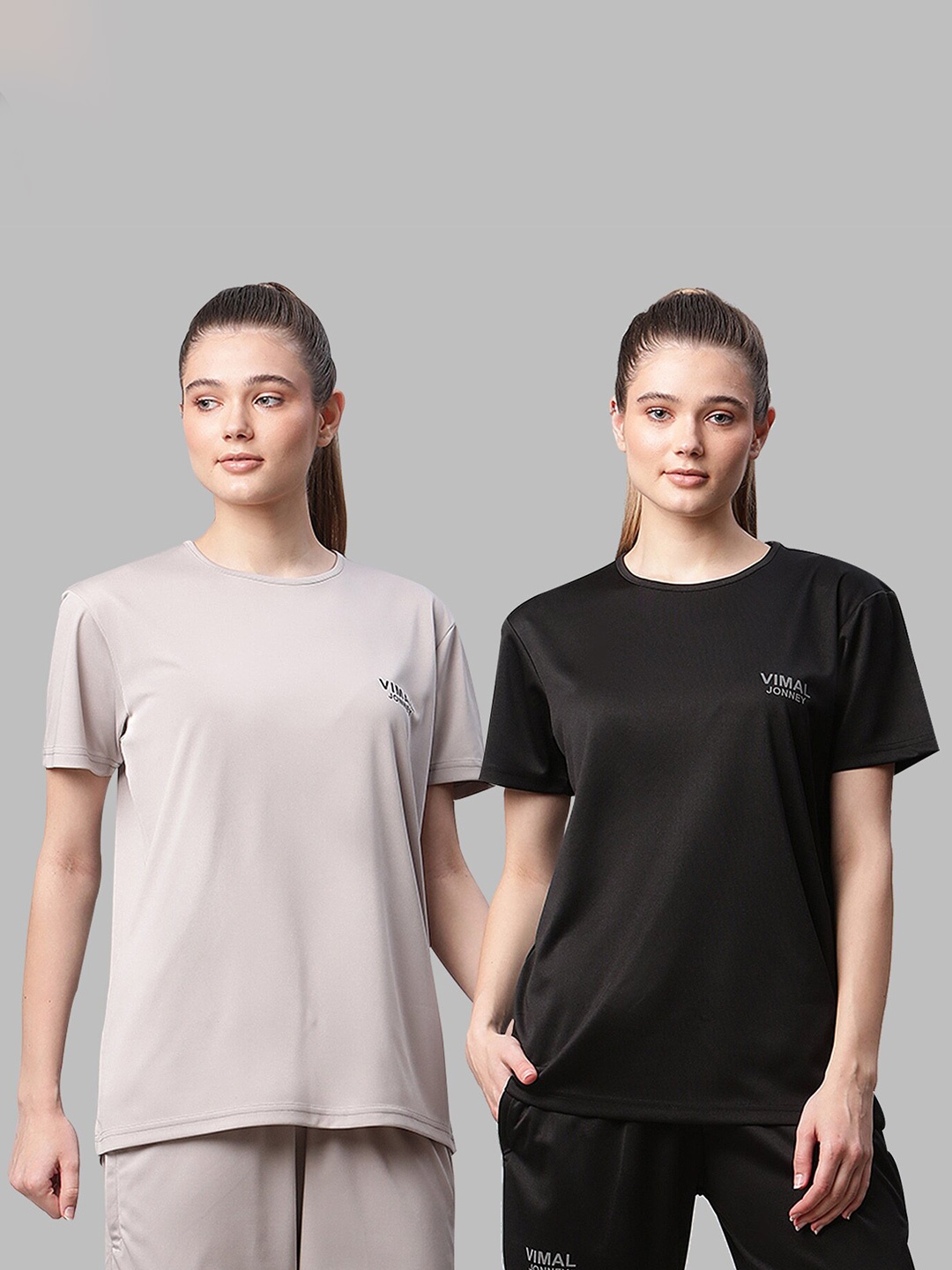 

MACK JONNEY JONNEY Women Black & Grey Pack Of 2 T-shirts
