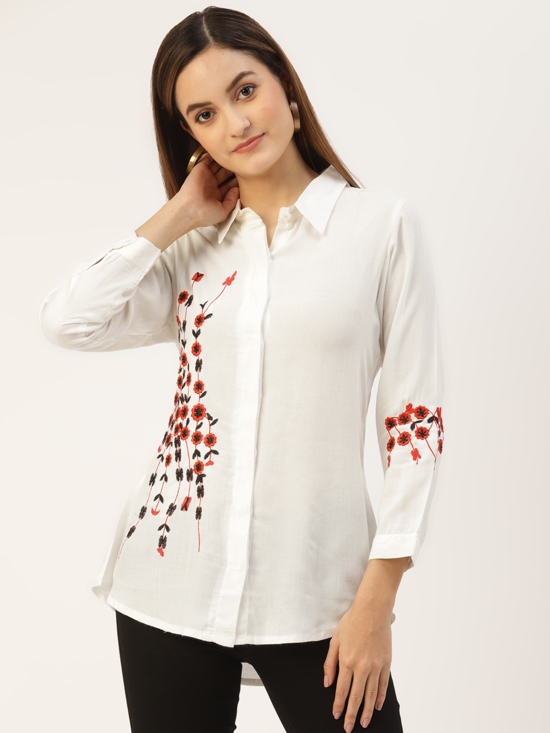 

KBZ White & Pink Floral Print Shirt Style Top