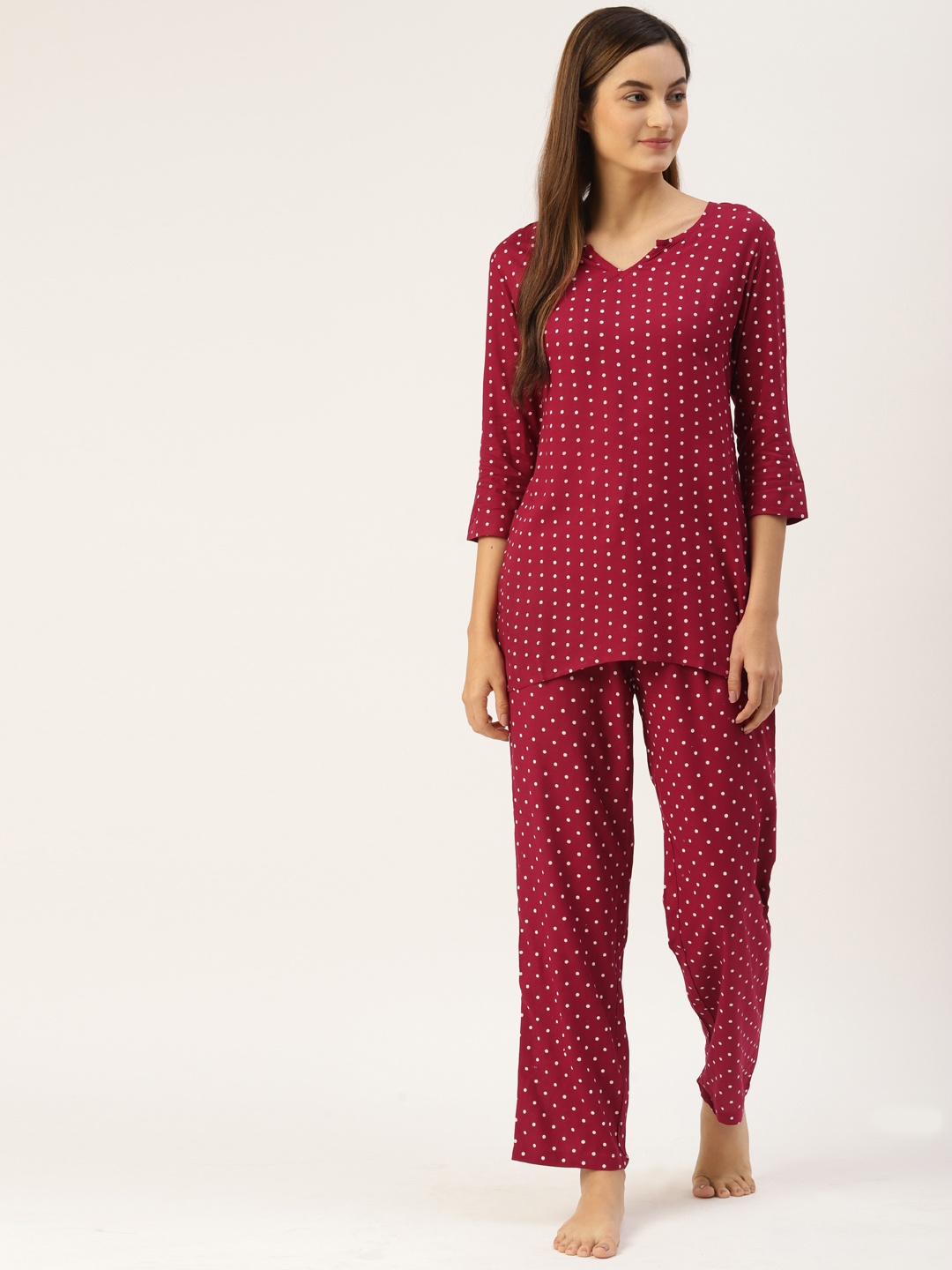 

KBZ Women Maroon Printed Pyjama Set
