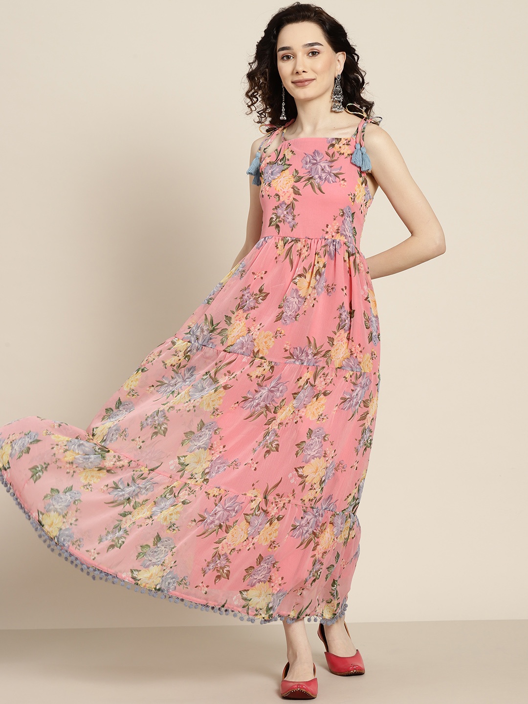 

Sangria Pink Floral Chiffon Maxi Dress