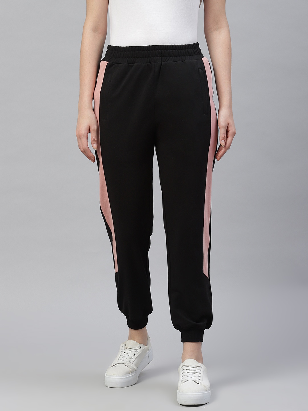 

Laabha Women Black Side Stripe Detail Regular Fit Joggers