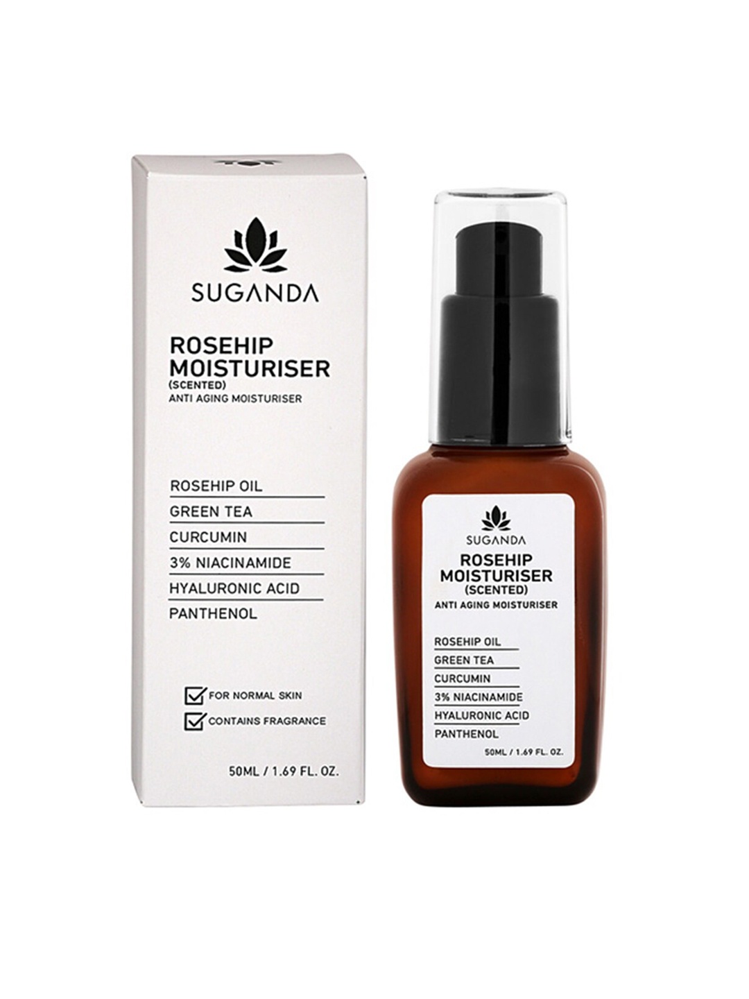 

SUGANDA Rosehip Scented Face Moisturiser with Green Tea & Hyaluronic Acid 50 ml, White