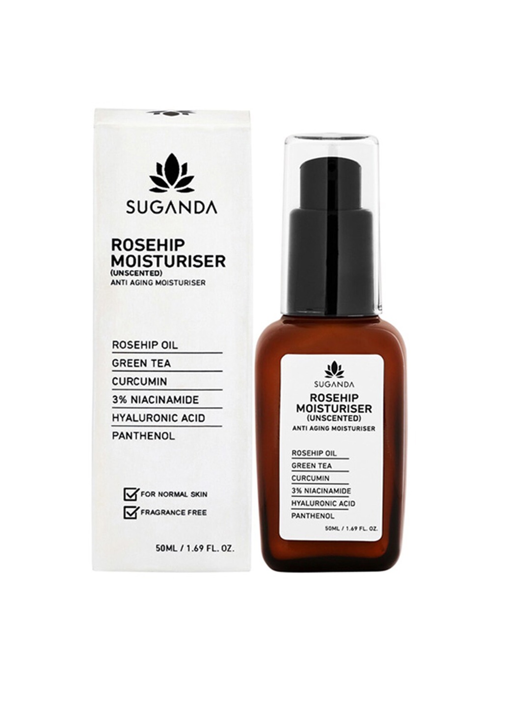 

SUGANDA Rosehip Unscented Moisturiser with Green Ta & Hyaluronic Acid - 50 ml, White