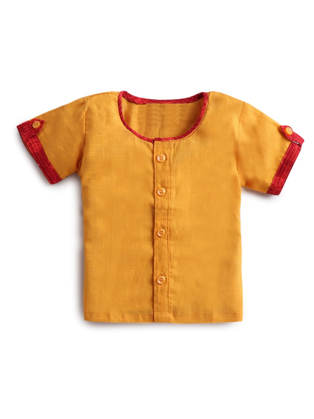 

Hopscotch Yellow Solid Round Neck short Sleeves Cotton Top