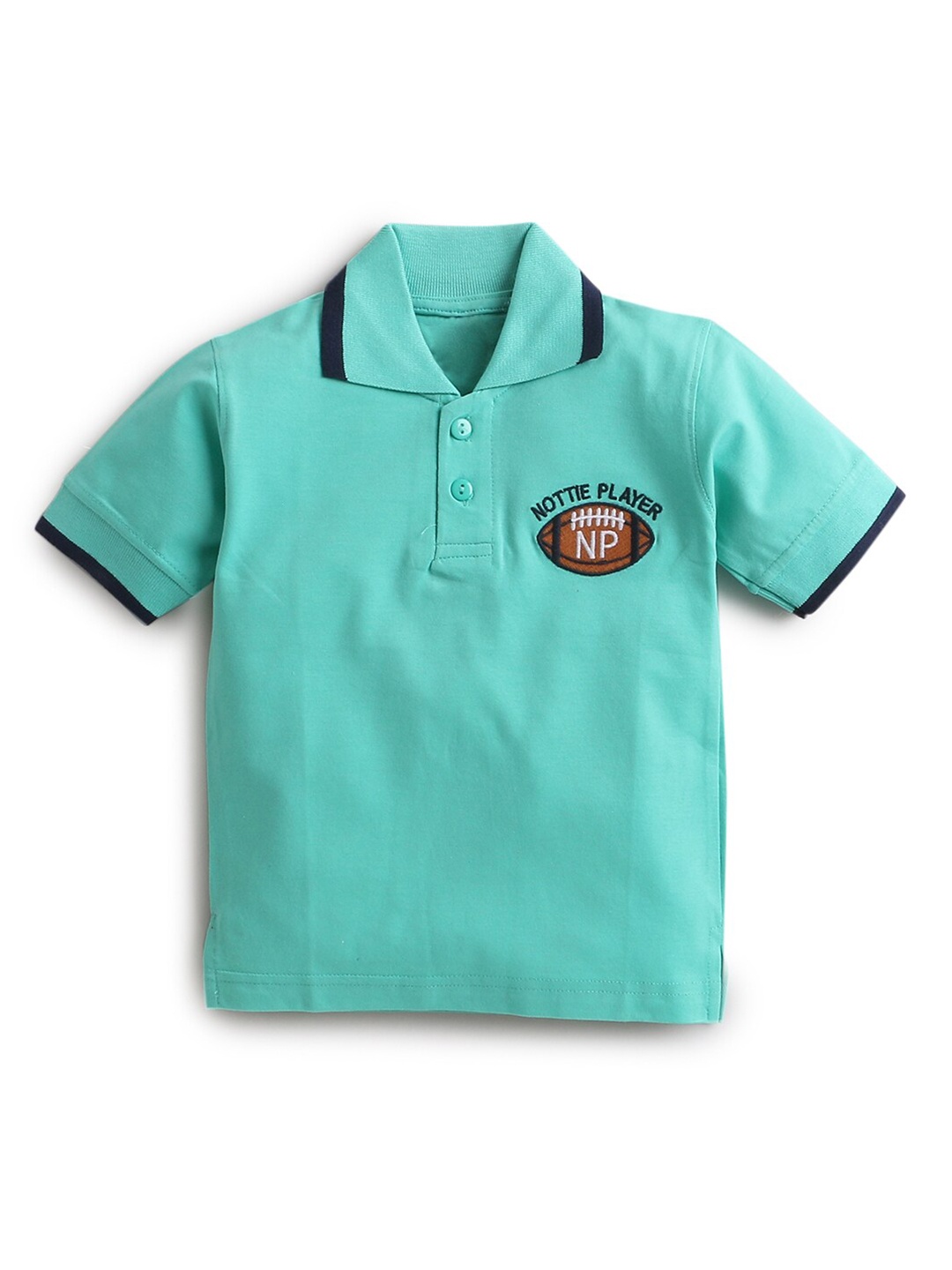 

Hopscotch Boys Turquoise Blue Solid Pure Cotton Polo Collar T-shirt