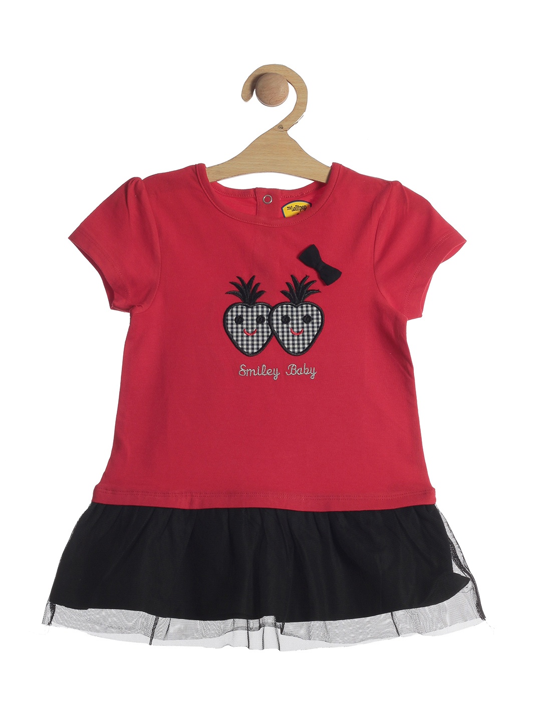 

Lil Lollipop Girls Red & Black Drop-Waist Pure Cotton Dress