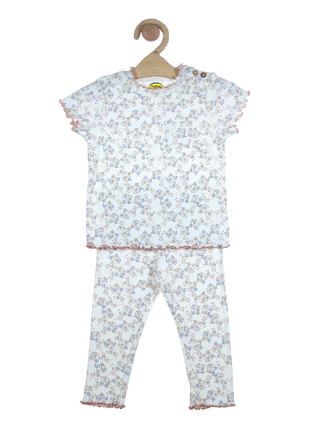 

Lil Lollipop Girls White & Blue Printed Pure Cotton Night suit