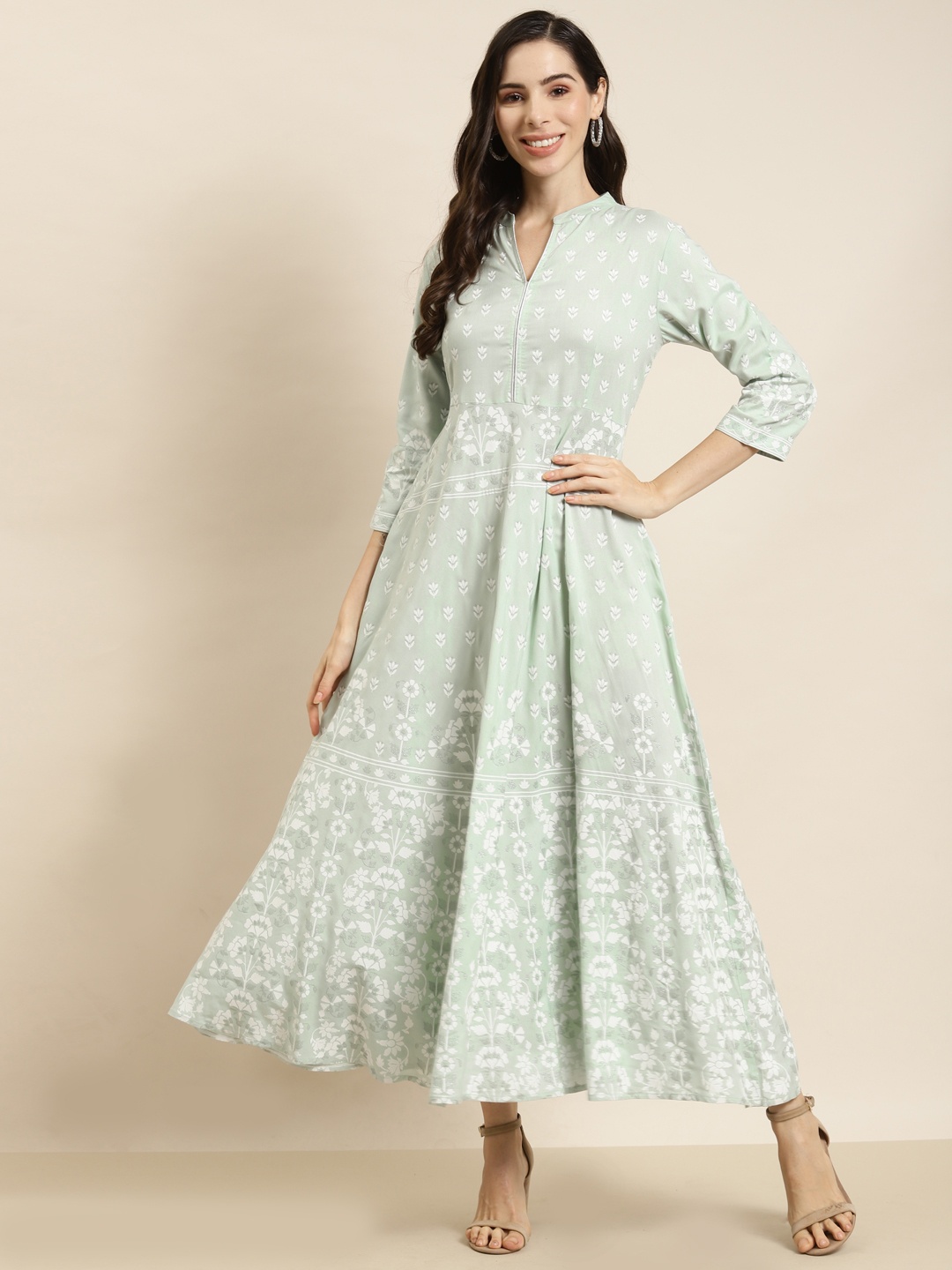 

Juniper Mint Green Ethnic Motifs Ethnic Maxi Dress