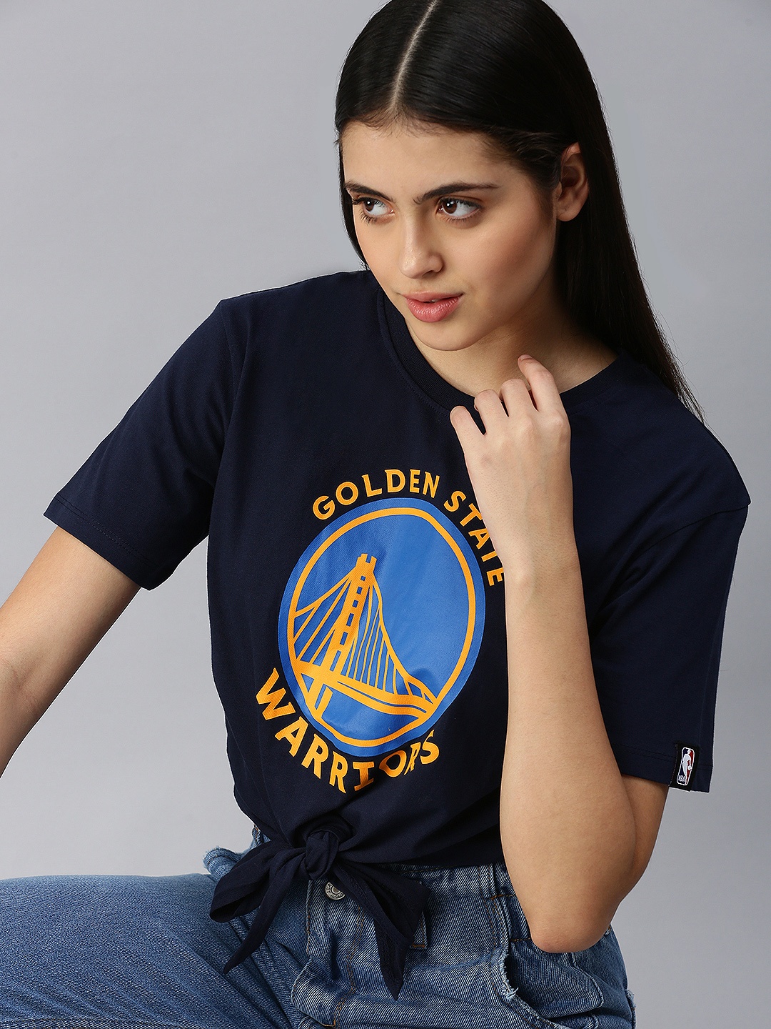 

NBA Women Navy Blue Golden State Warriors Printed Cotton Classic Crest Tie T-shirt