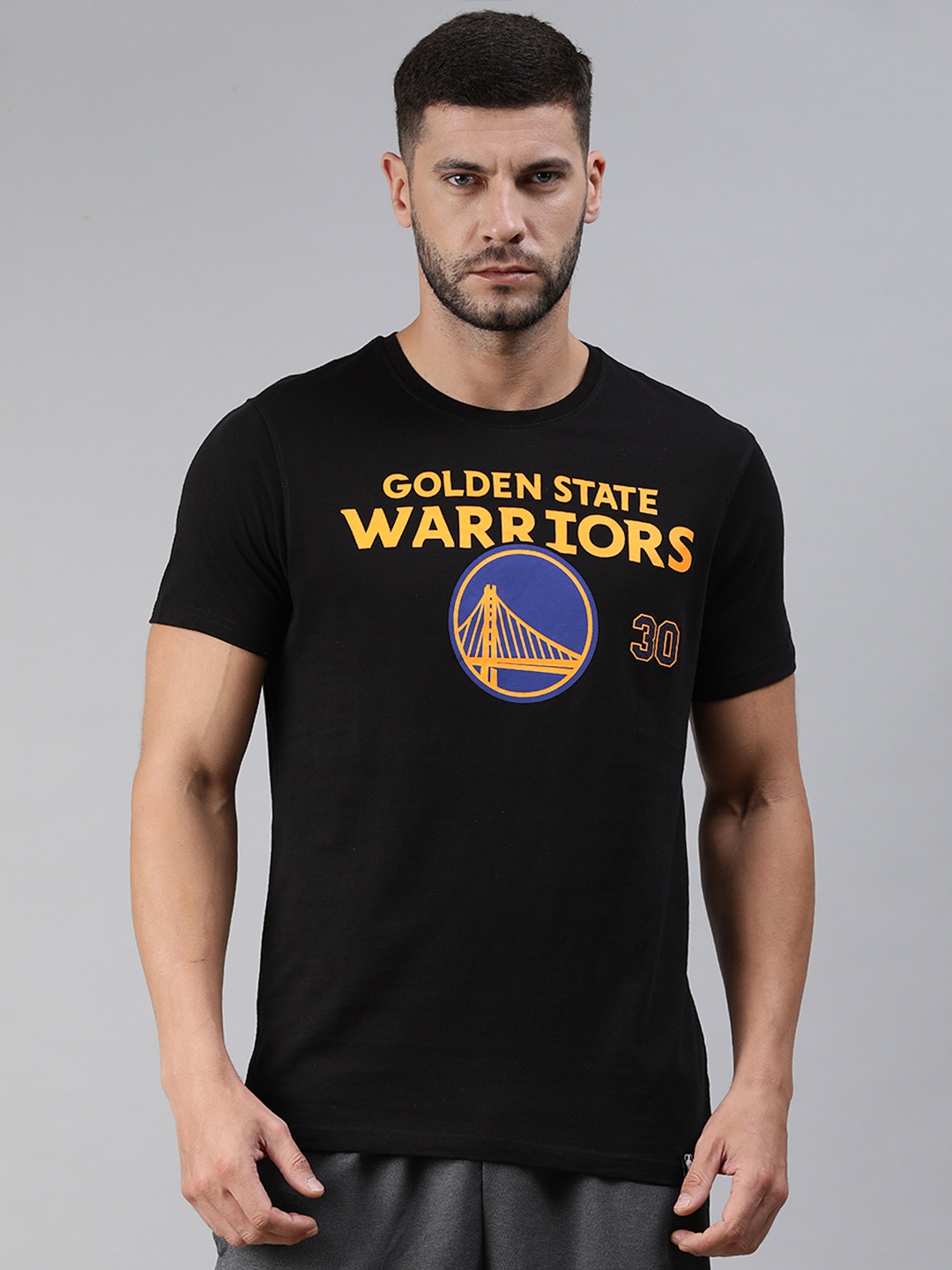 NBA Men Black & Orange Printed Pure Cotton Steph Curry Classic Basketball T-shirt