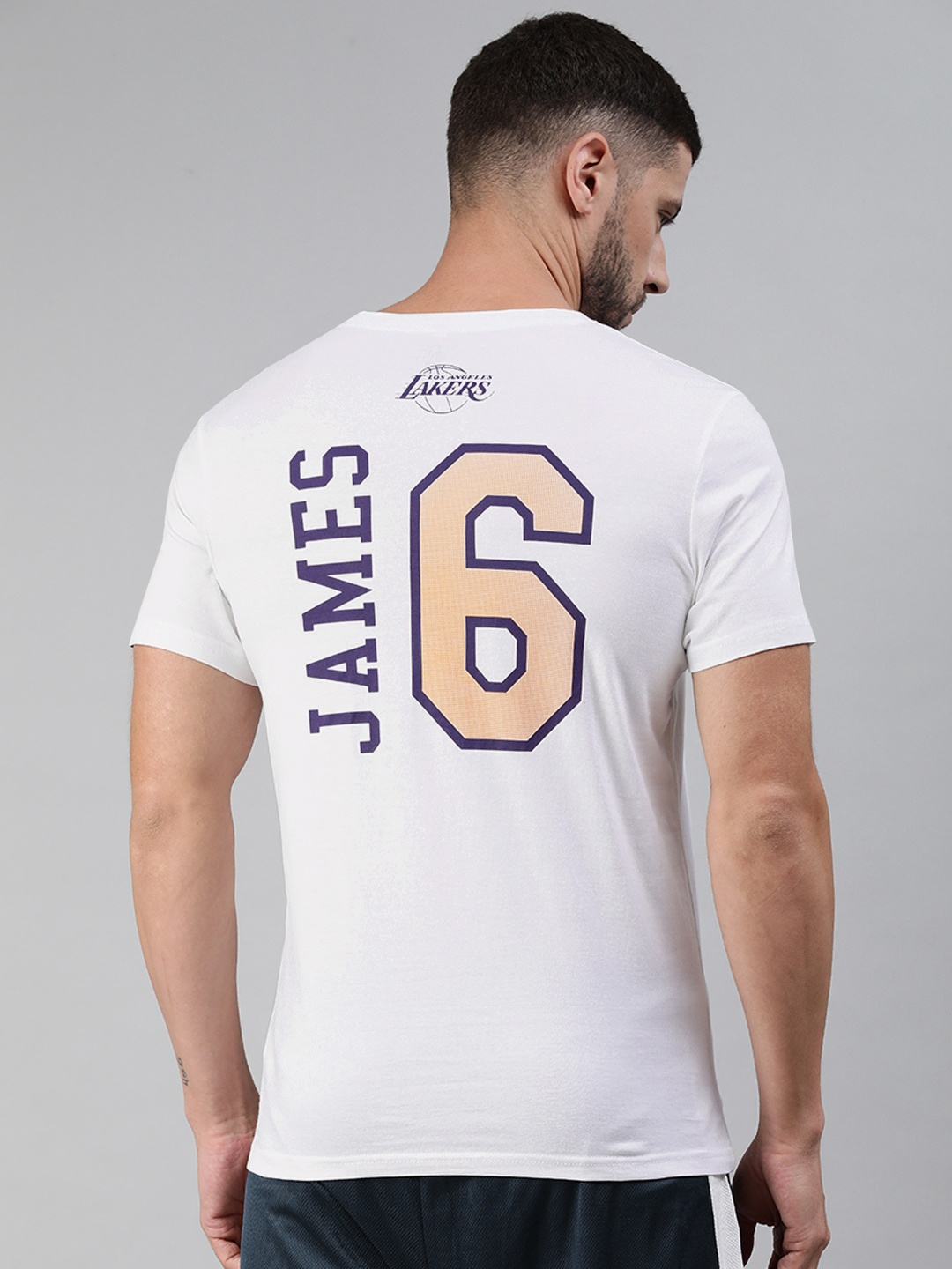 

NBA Men White & Purple LeBron James Classic Basketball T-Shirt