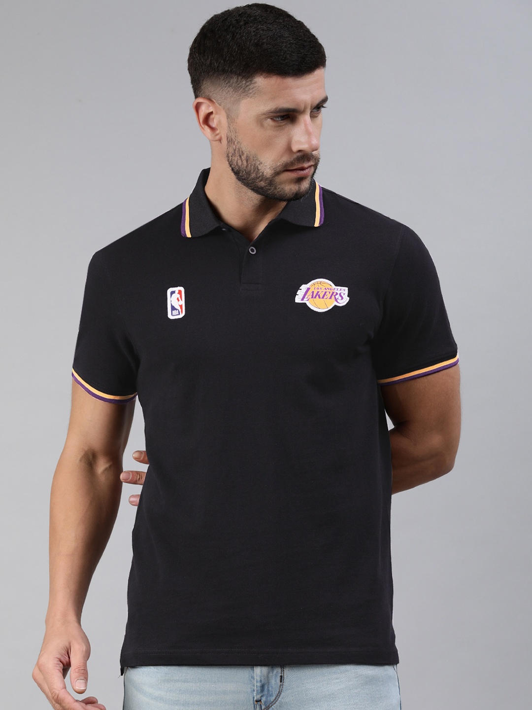 

NBA Men Black LA Lakers Classic Polo T-shirt