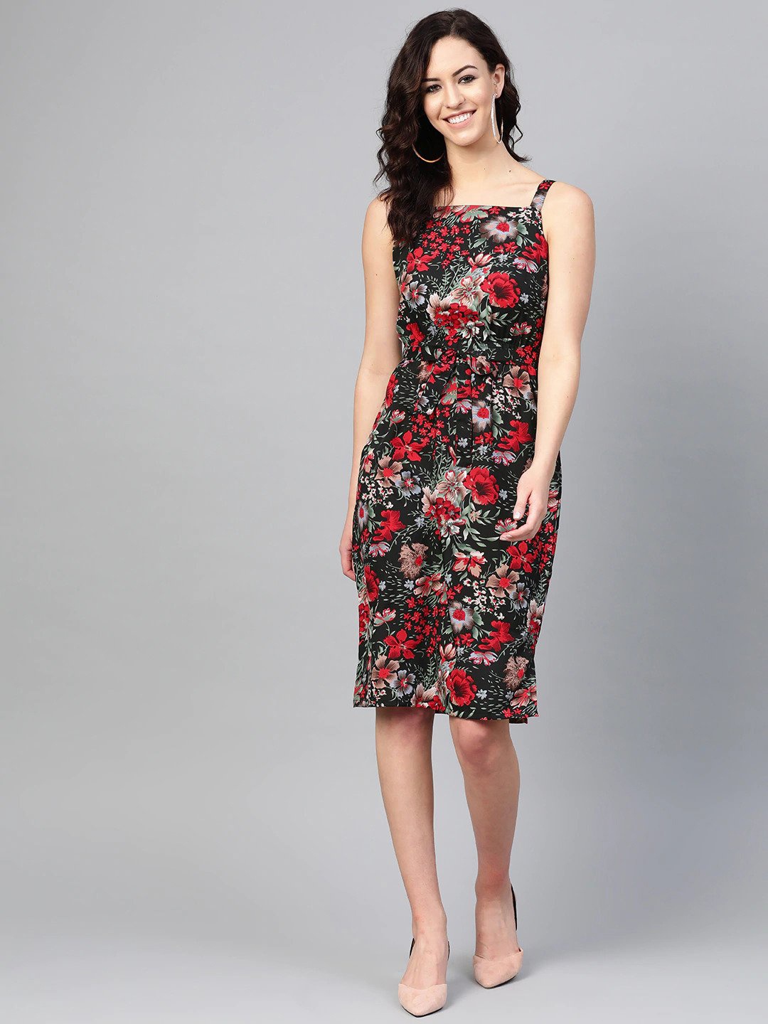 

SIRIKIT Black & Red Floral Sheath Dress
