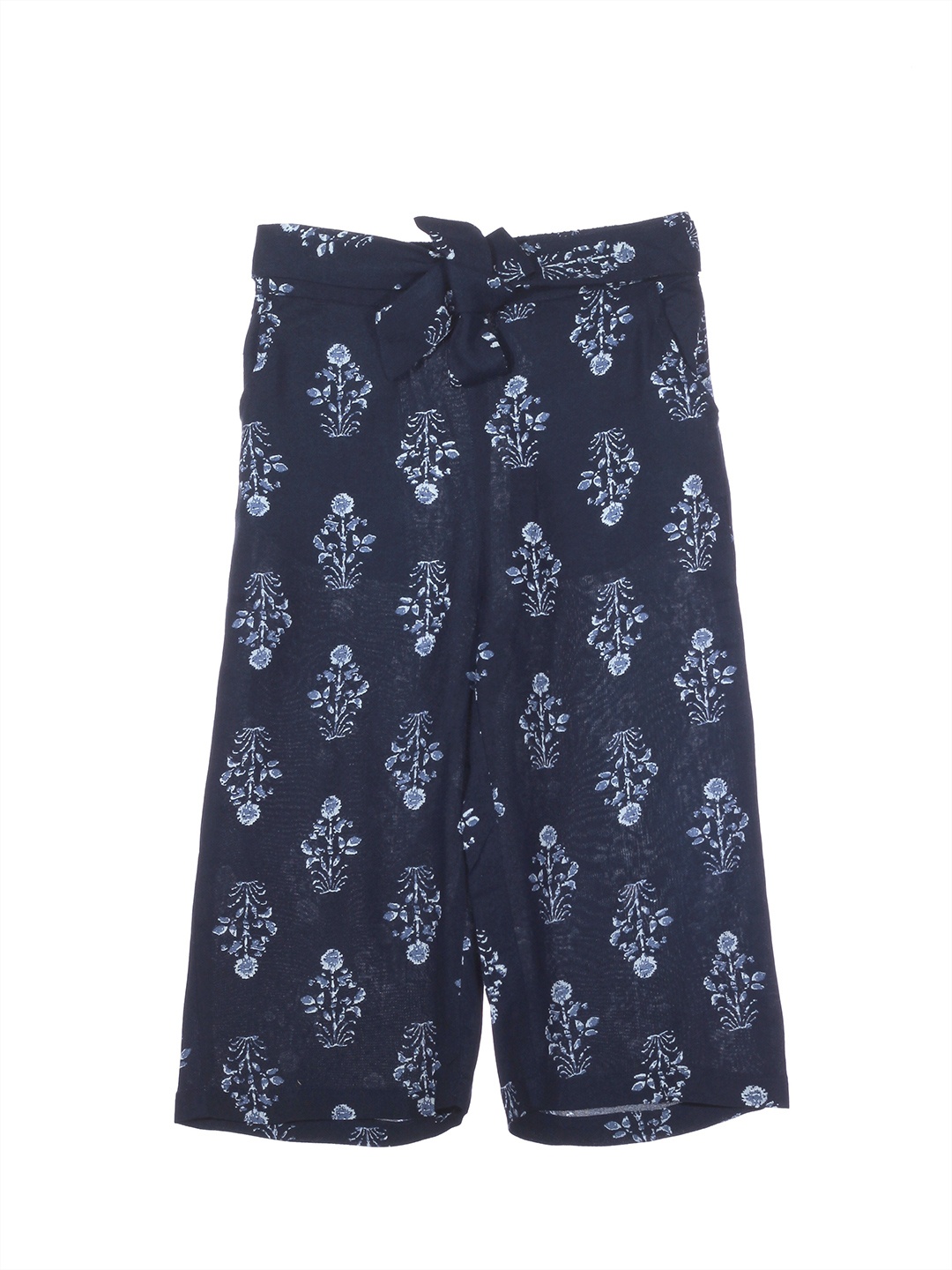 

Lil Lollipop Girls Navy Blue & White Floral Printed Cotton Palazzos