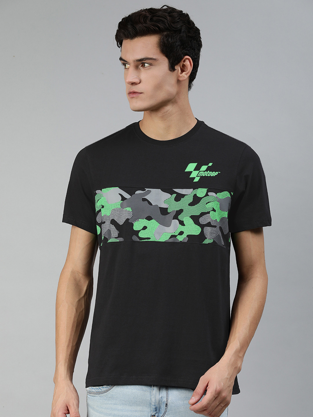 

MotoGP Men Black & Grey Tech Camo Printed T-shirt