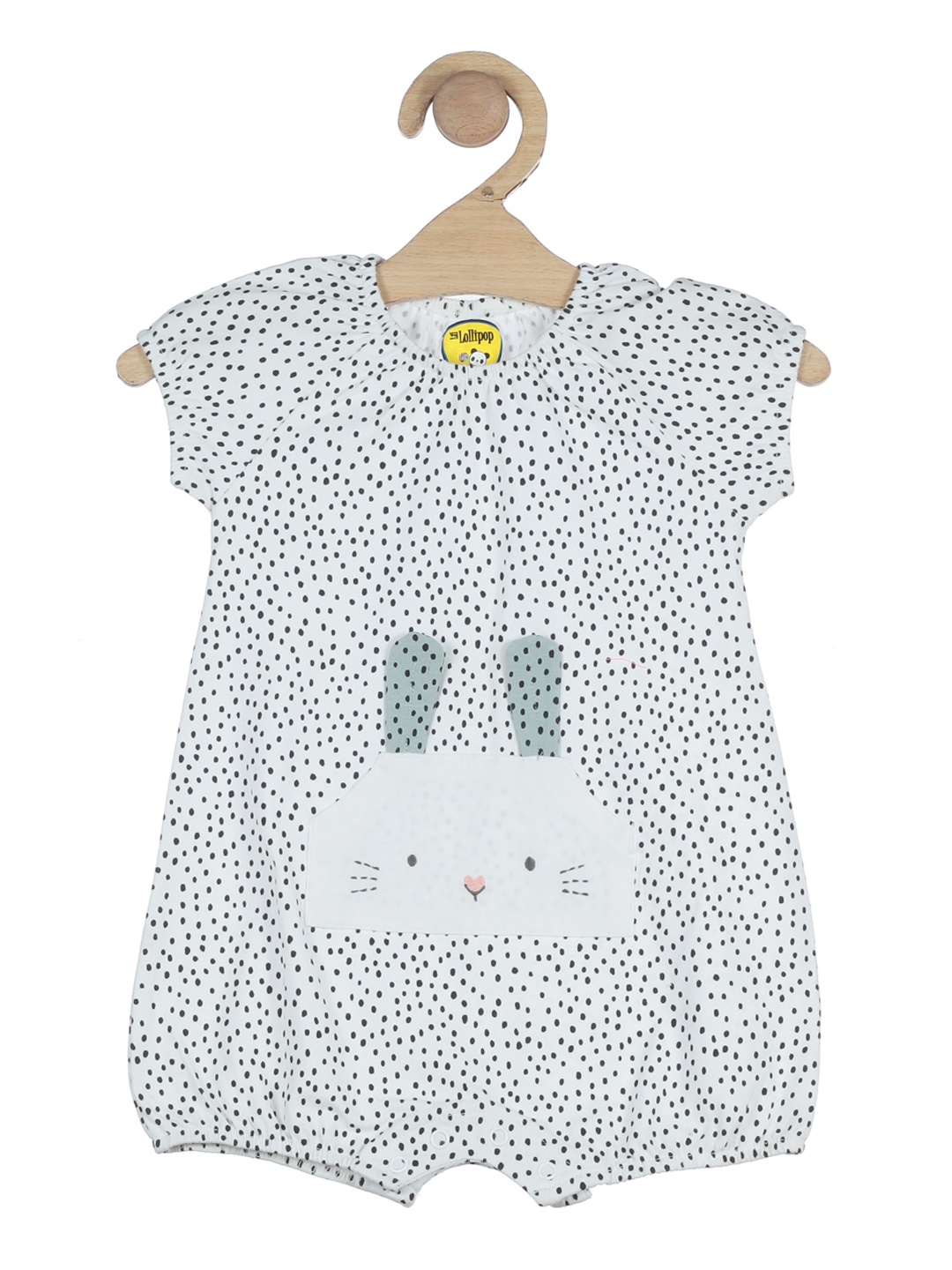 

Lil Lollipop Infant Girls White & Black Printed Pure Cotton Romper