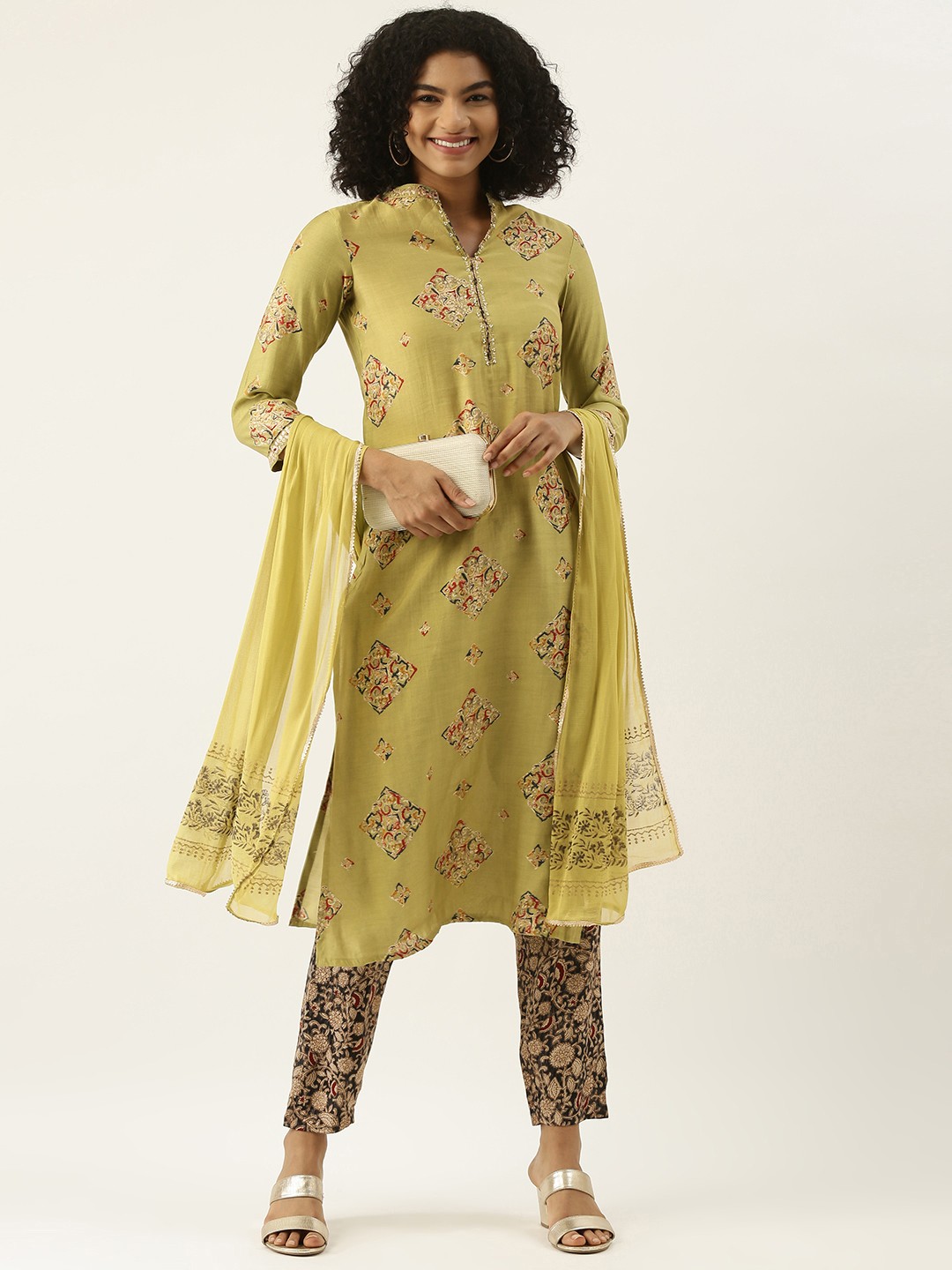 

RangDeep Women Olive Green Ethnic Motifs Printed Kurta with Trousers & With Dupatta