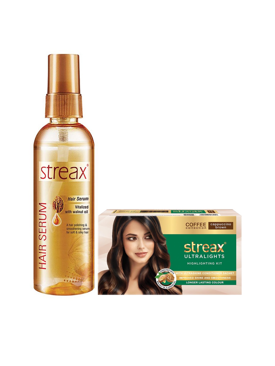 

Streax Vitalized Hair Serum 100 ml & Ultralights Highlighting Kit - Cappuccino Brown