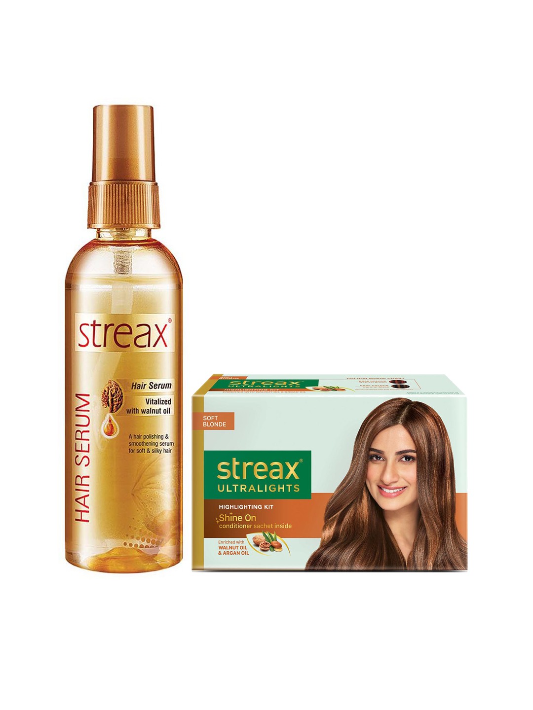 

Streax Vitalized Hair Serum 100 ml & Ultralights Highlighting Kit - Soft Blonde, Gold
