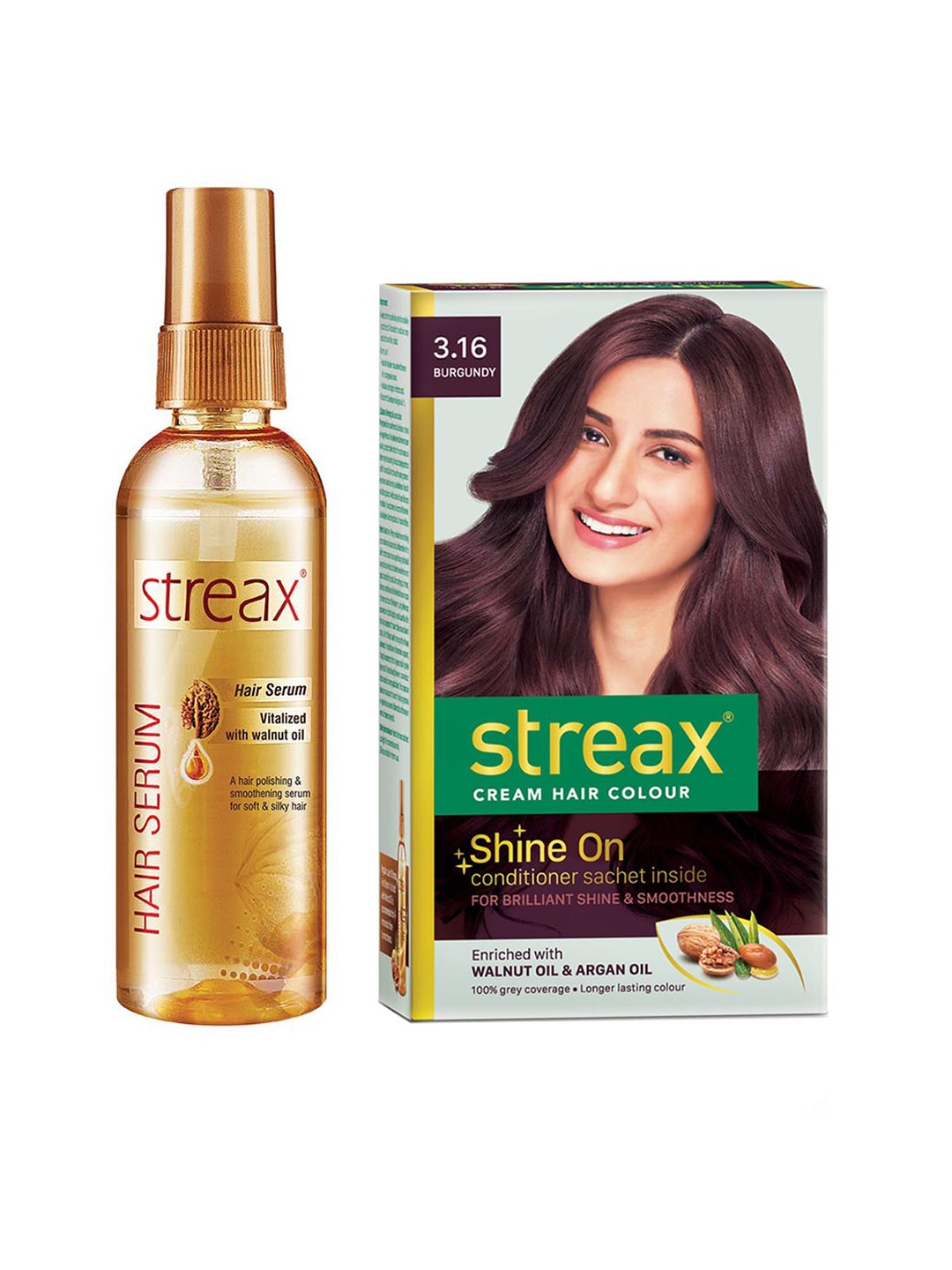 

Streax Vitalized Hair Serum 100 ml & Shine On Cream Hair Colour 120 ml - Burgundy 3.16