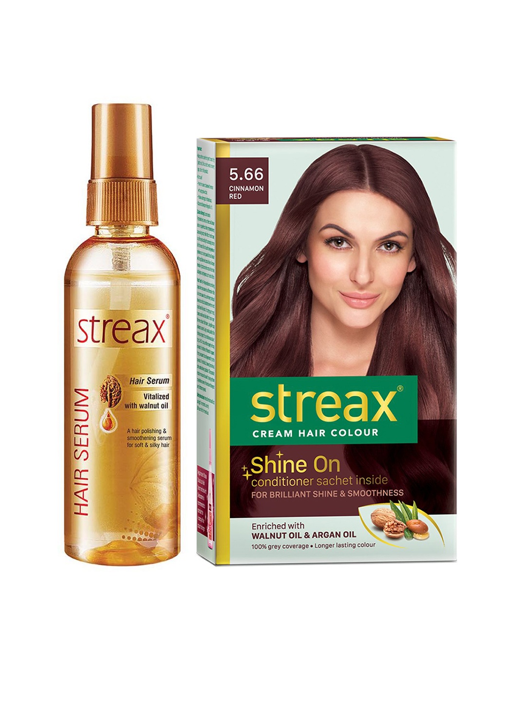 

Streax Vitalized Hair Serum 100 ml & Shine On Cream Hair Colour 120 ml - Cinnamon Red 5.66