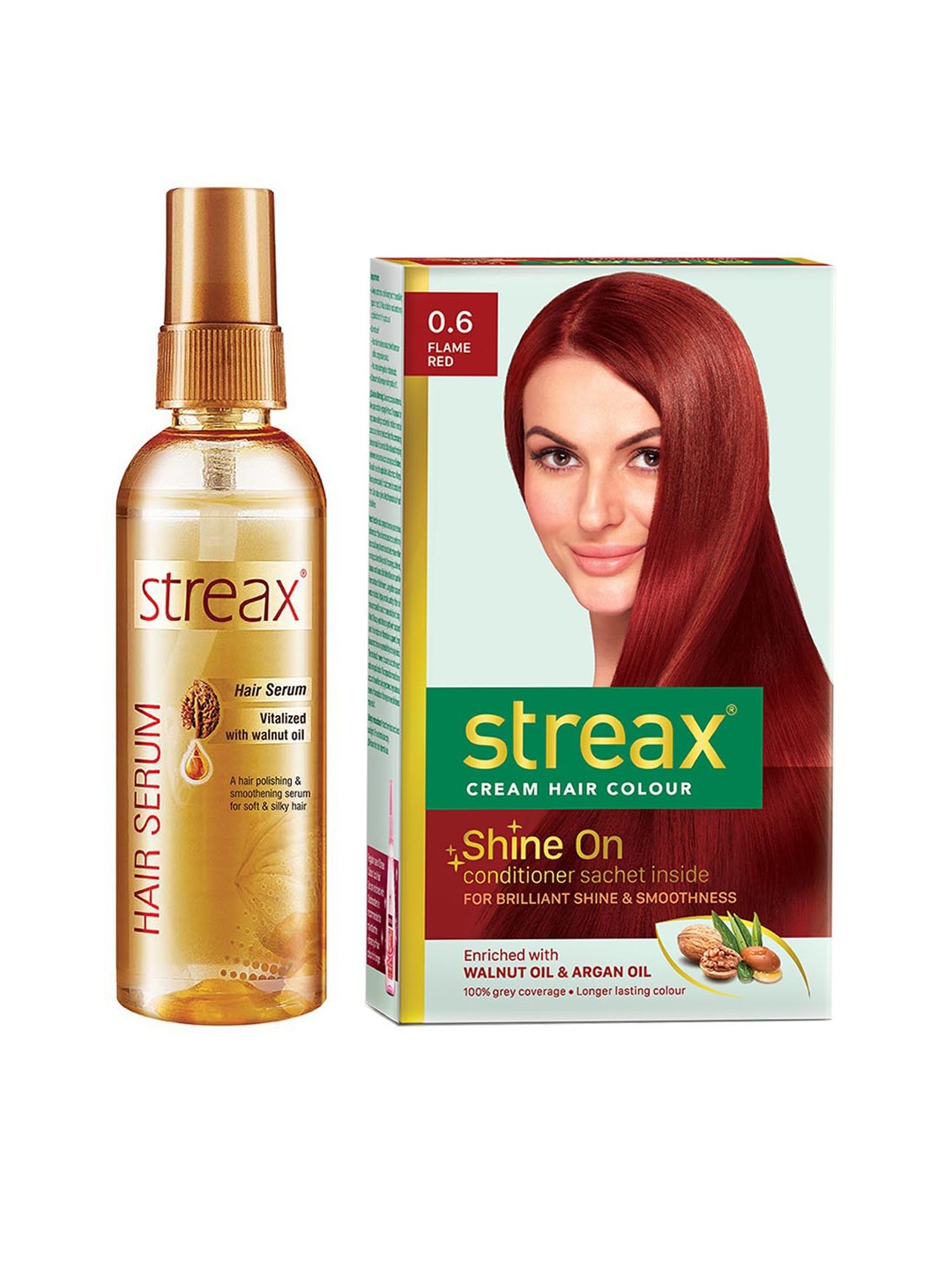 

Streax Vitalized Hair Serum 100 ml & Shine On Cream Hair Colour 120 ml - Flame Red 0.6