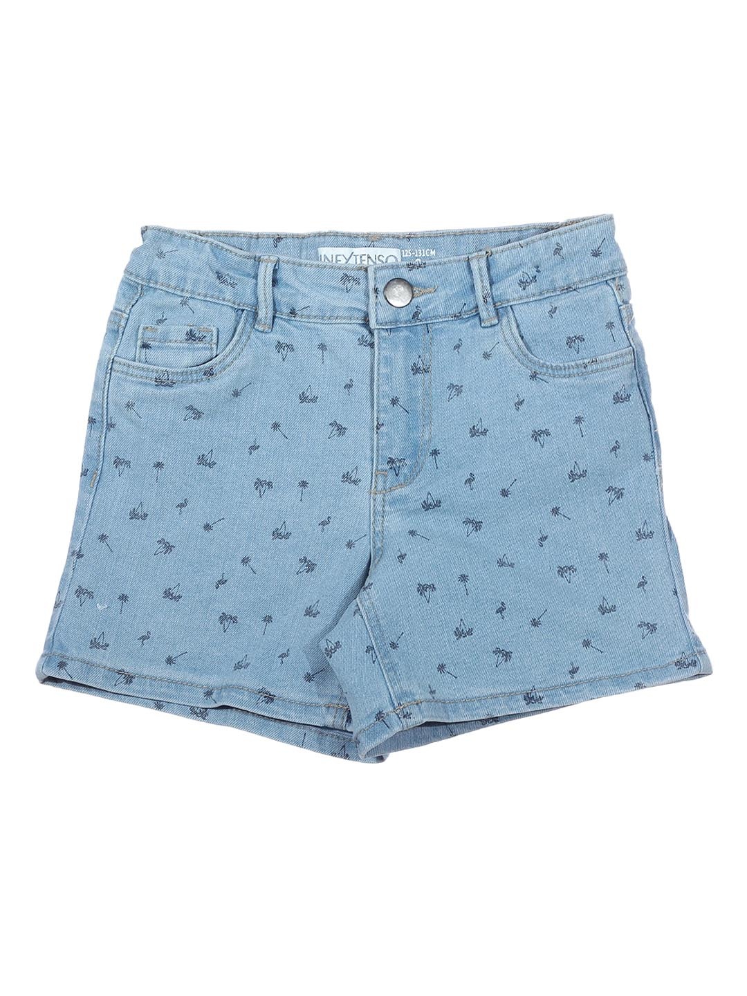 

Lil Lollipop Girls Blue Printed Denim Pure Cotton Shorts