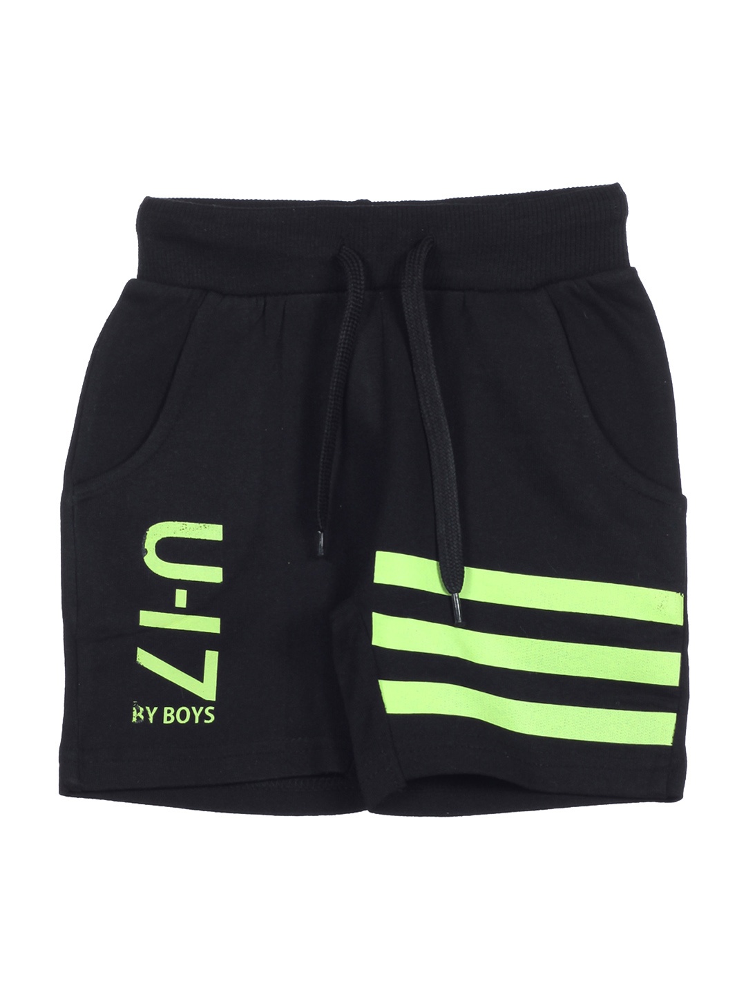 

Lil Lollipop Unisex Kids Black Striped Pure Cotton Printed Shorts