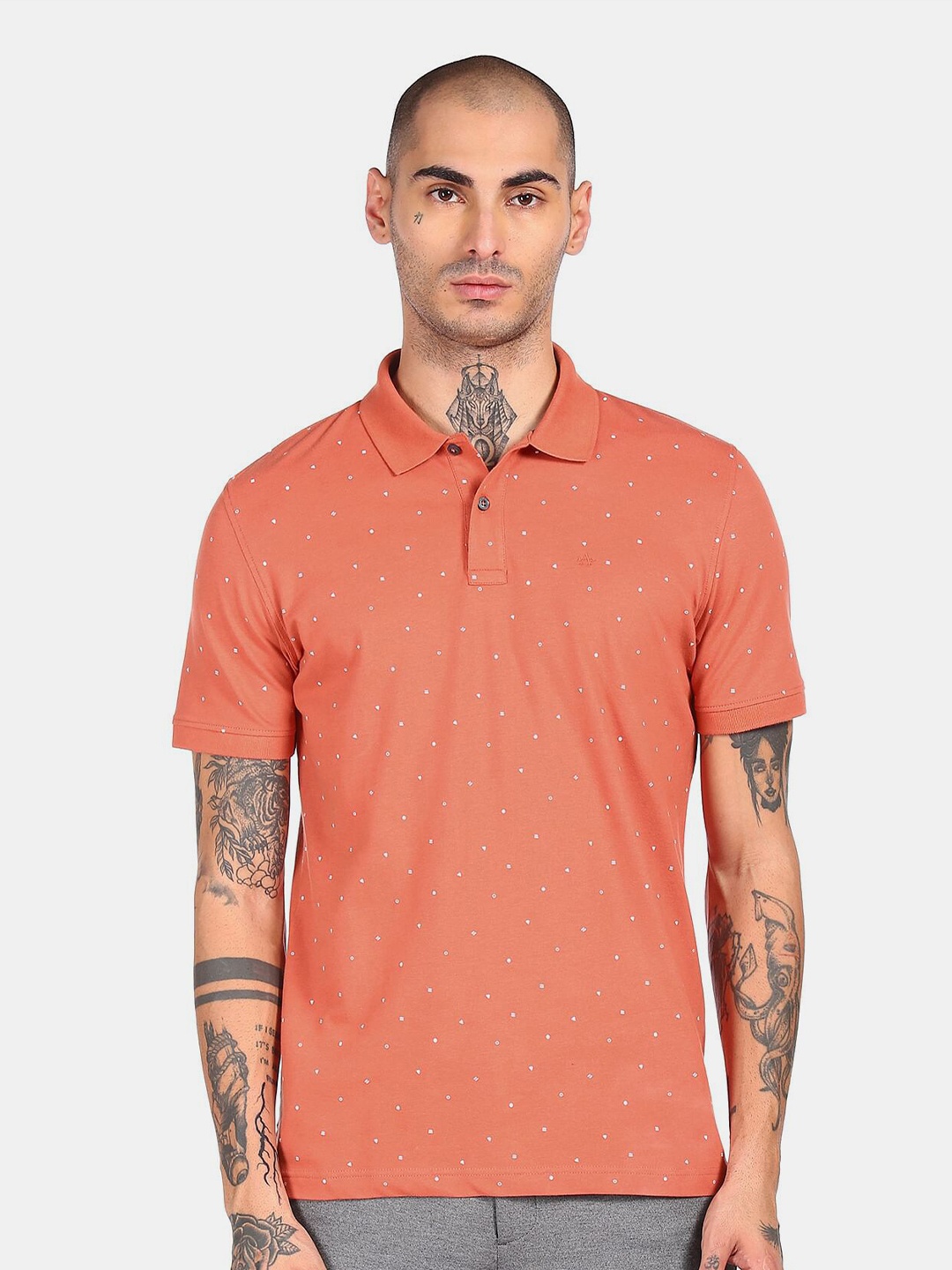 

Arrow Sport Men Orange Printed Polo Collar T-shirt