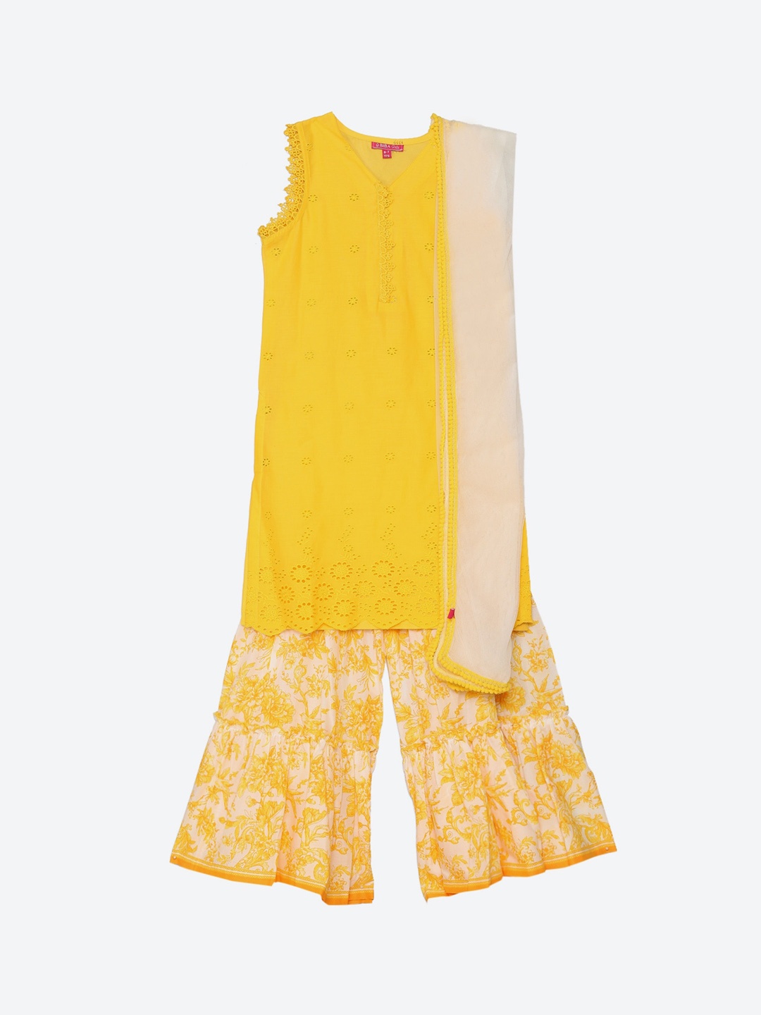 

Biba Girls Yellow Self Design Pure Cotton Kurta Set