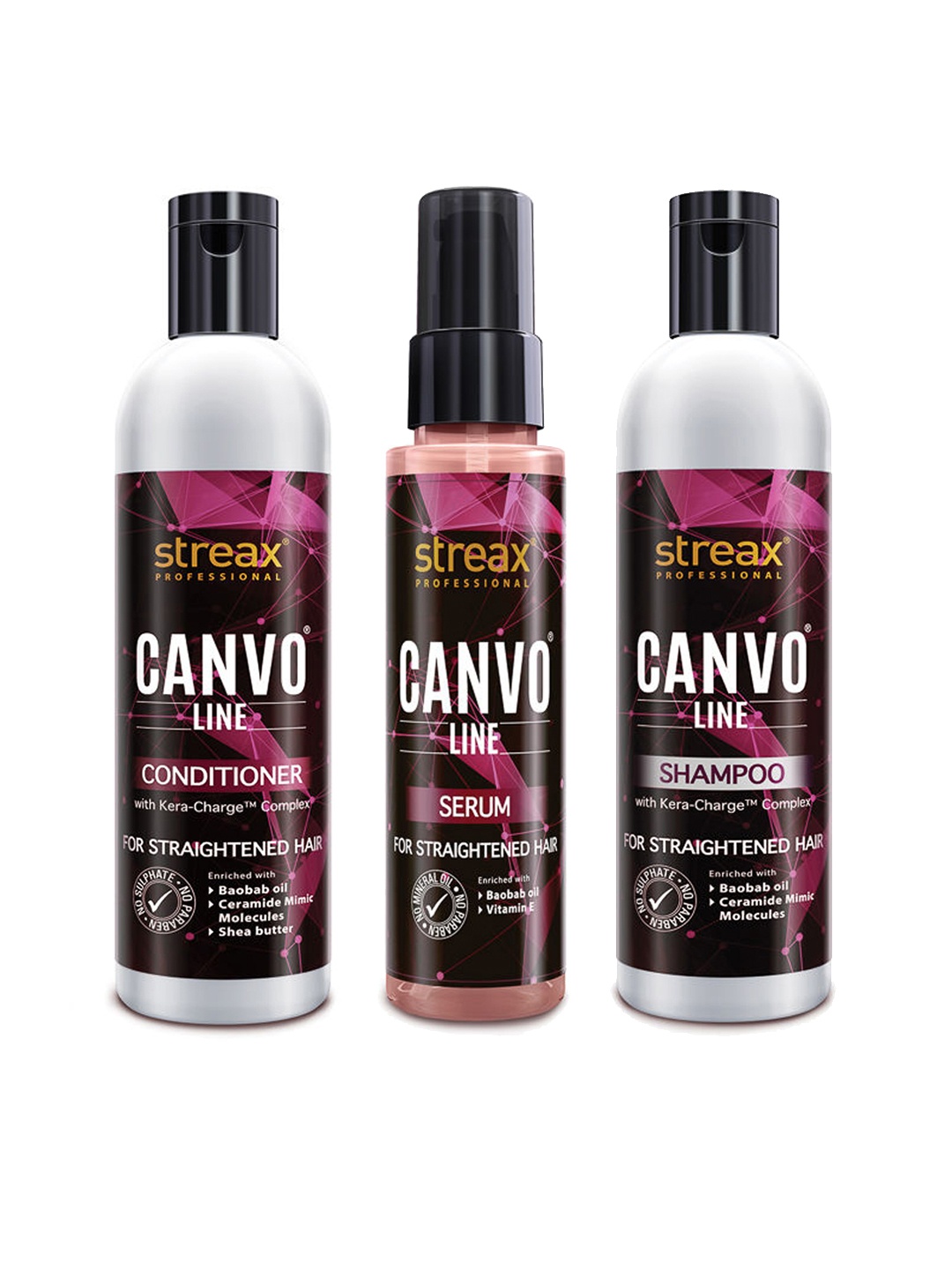 

Streax Professional Canvo Line Hair Serum-Shampoo-Conditioner Combo, Black