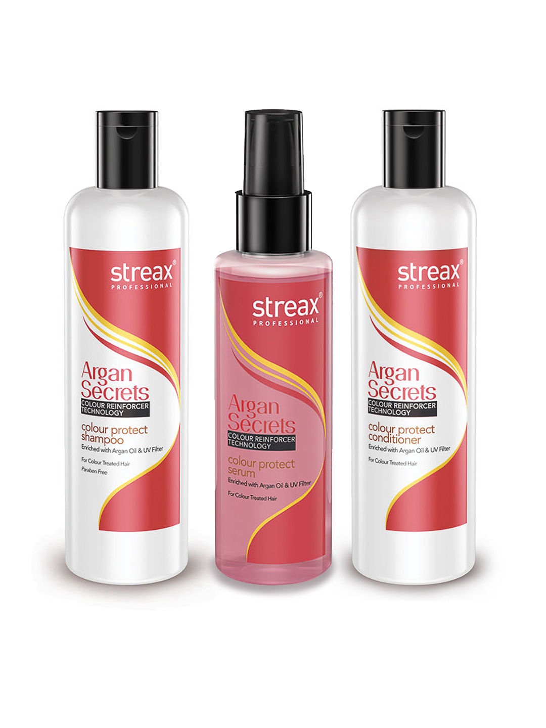 

Streax Professional Argan Secrets Colour Protect Hair Serum-Shampoo-Conditioner Combo, Pink