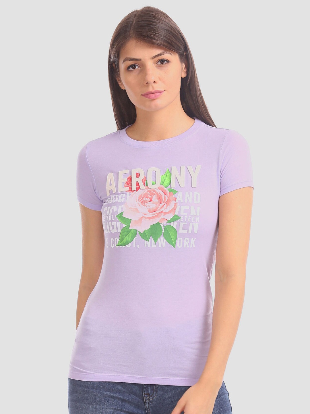 

Aeropostale Women Purple Typography Printed T-shirt