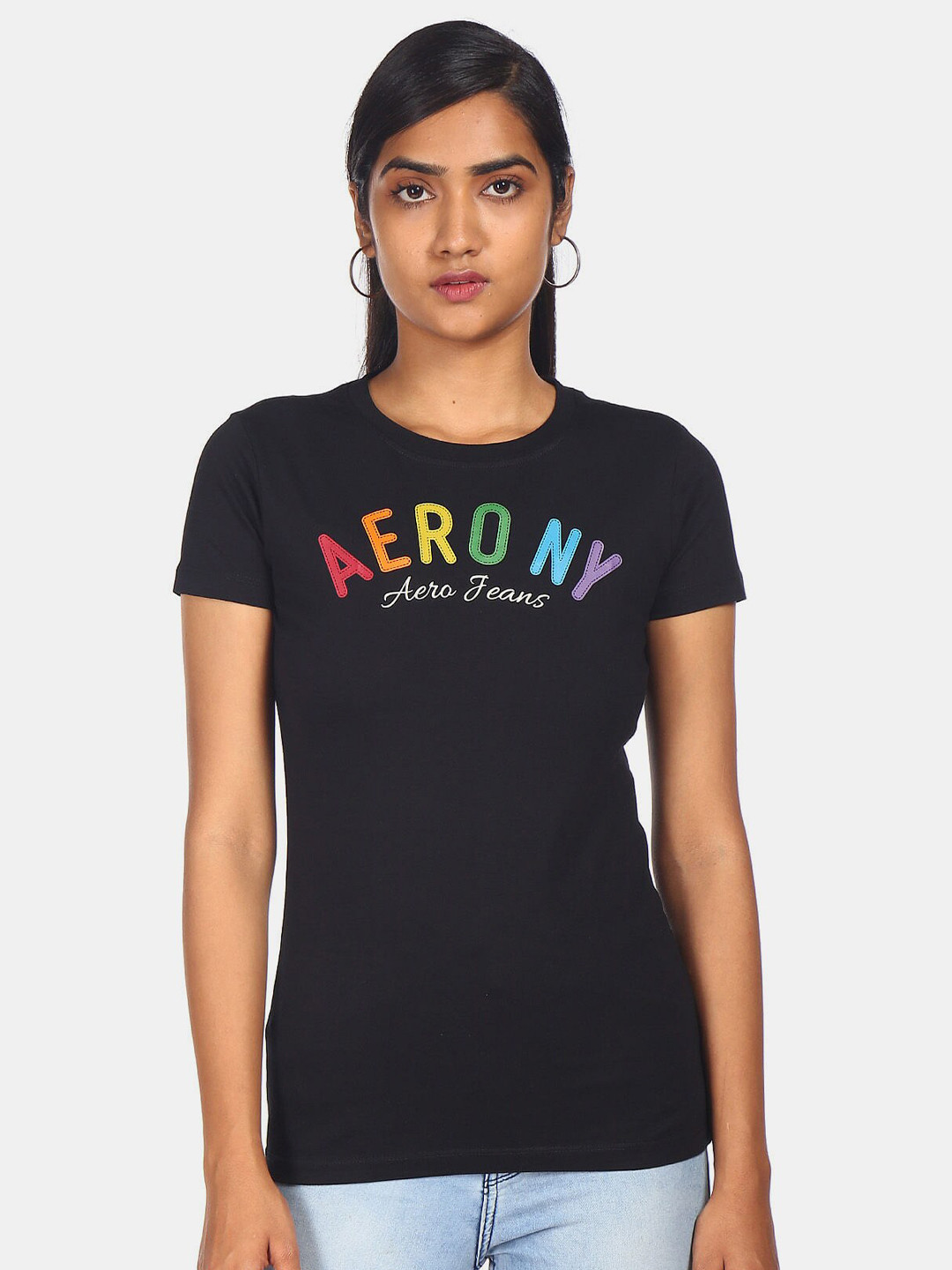 

Aeropostale Women Black Typography Printed Cotton T-shirt