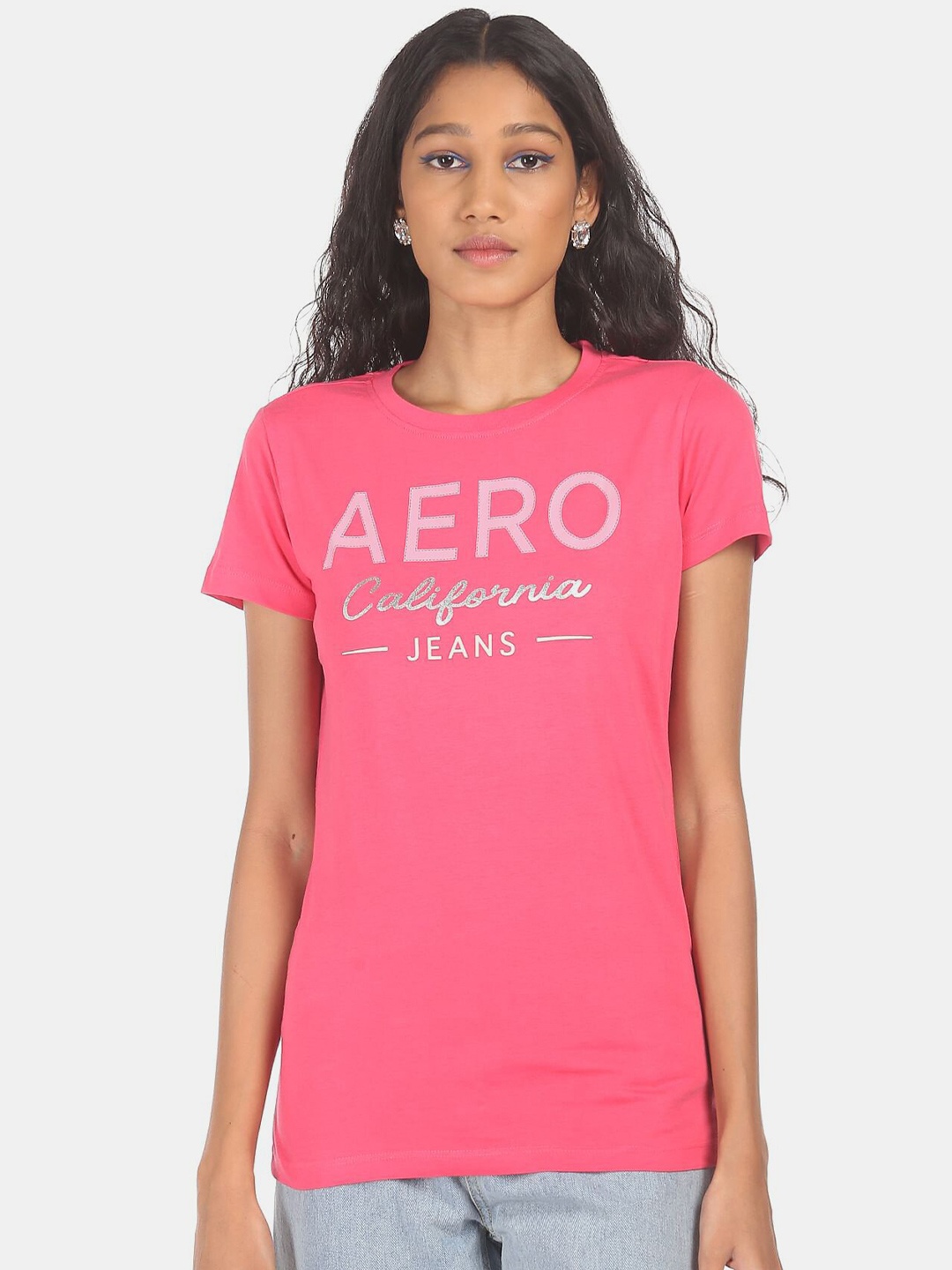 

Aeropostale Women Pink Typography Printed Cotton T-shirt
