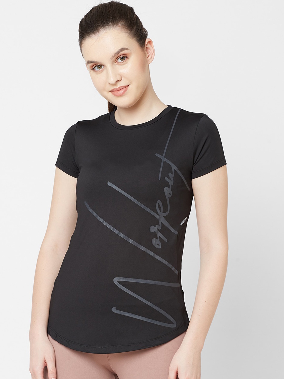 

Sweet Dreams Women Black Typography Printed Training or Gym T-shirt