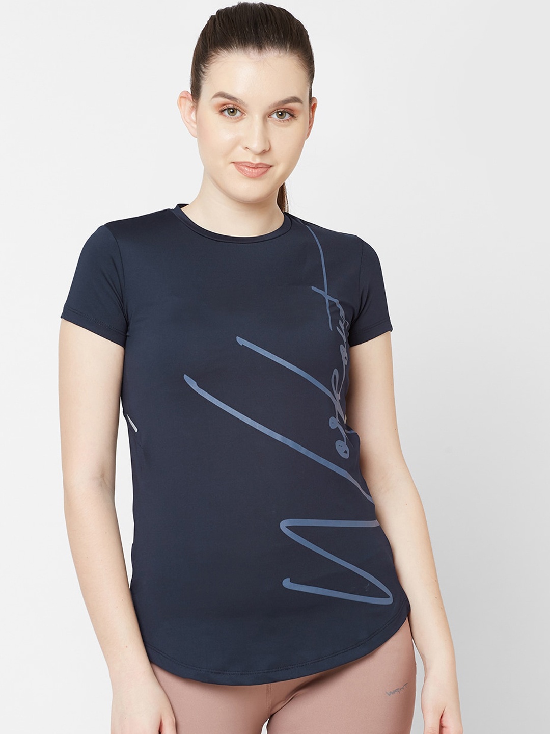 

Sweet Dreams Women Navy Blue Typography Printed Training or Gym T-shirt