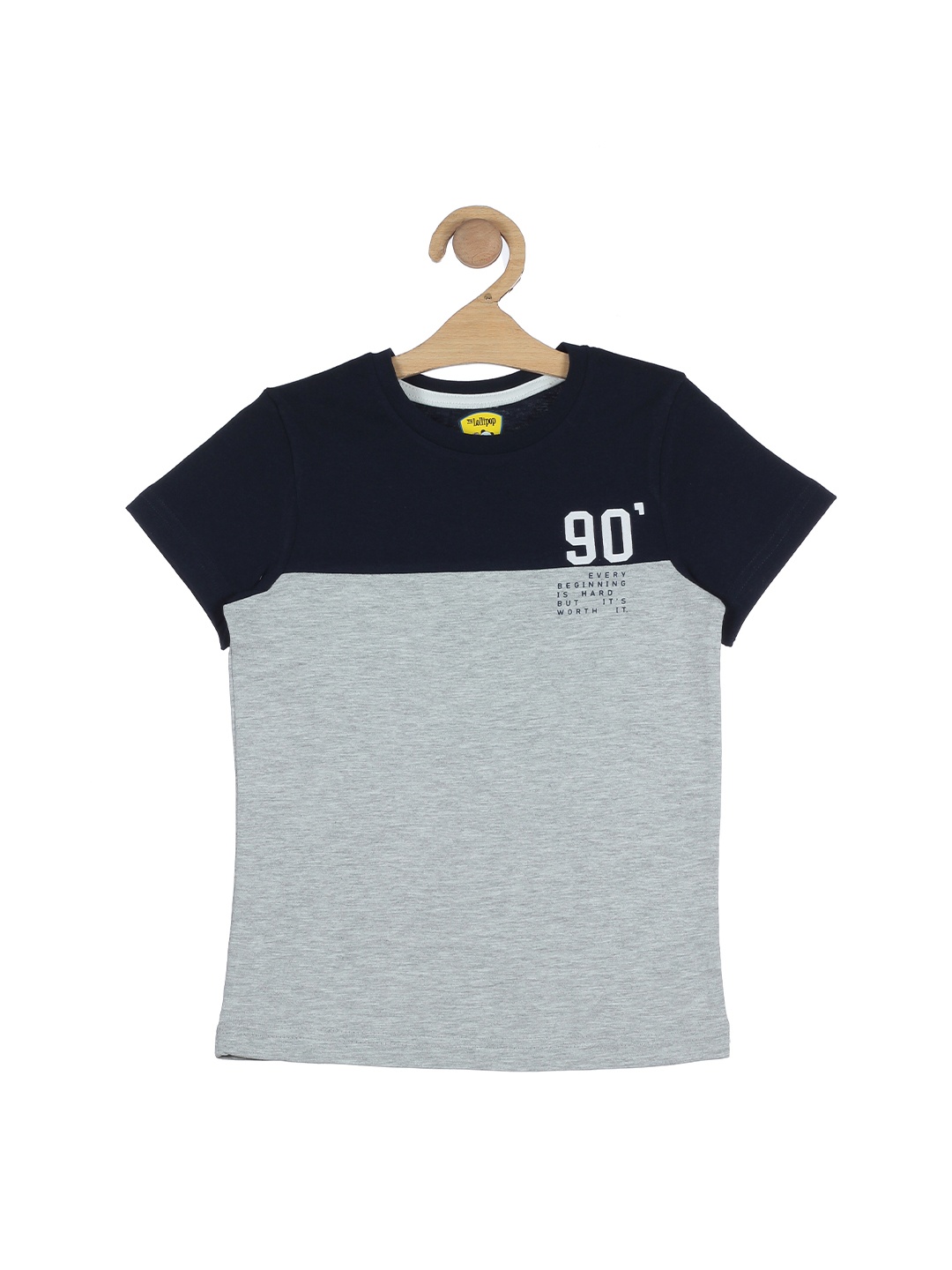 

Lil Lollipop Kids Grey & Navy Blue Colourblocked T-shirt